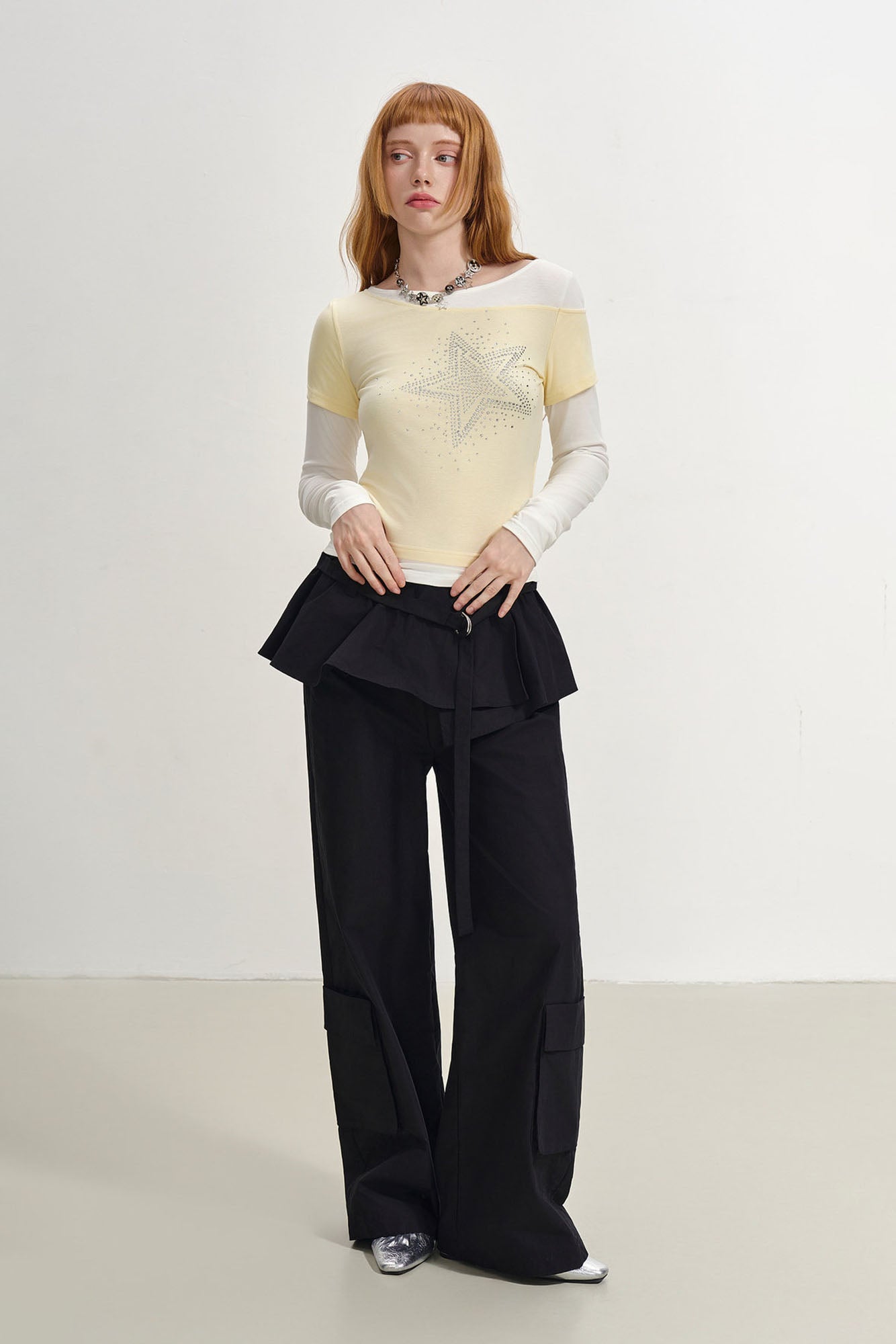 SOFITTE Peplum Layer Cargo Wide-Leg Pants