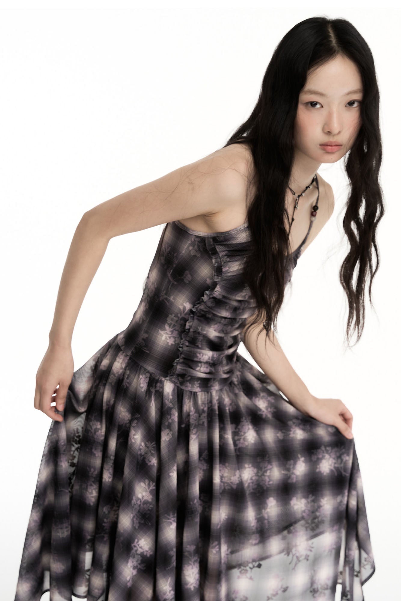 CONFUN Asymmetrical Plaid Midi Dress