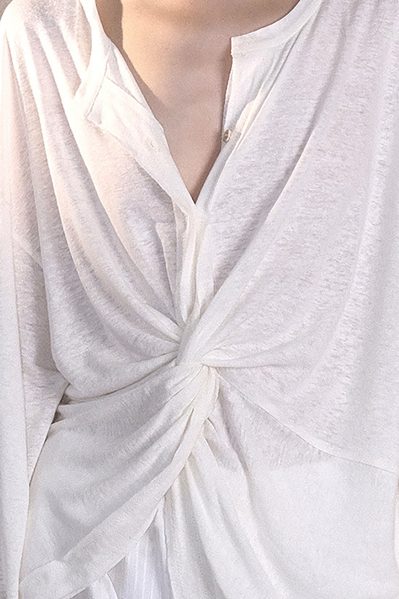 WHYNOTDANCE Twist-Front Draped Linen-Blend Long-Sleeve Tee