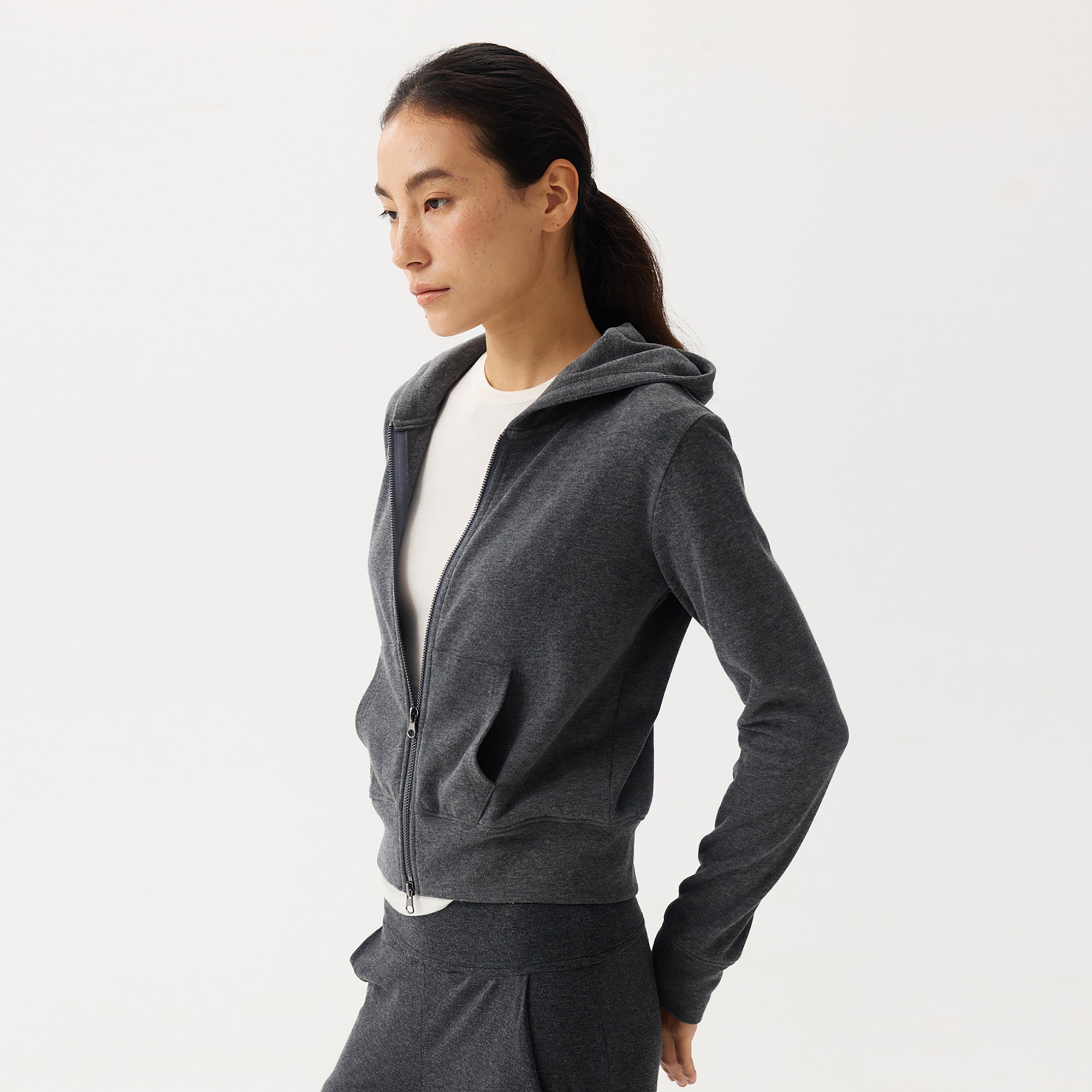 PCLA Essential Soft Touch Cropped Zip-Up Hoodie