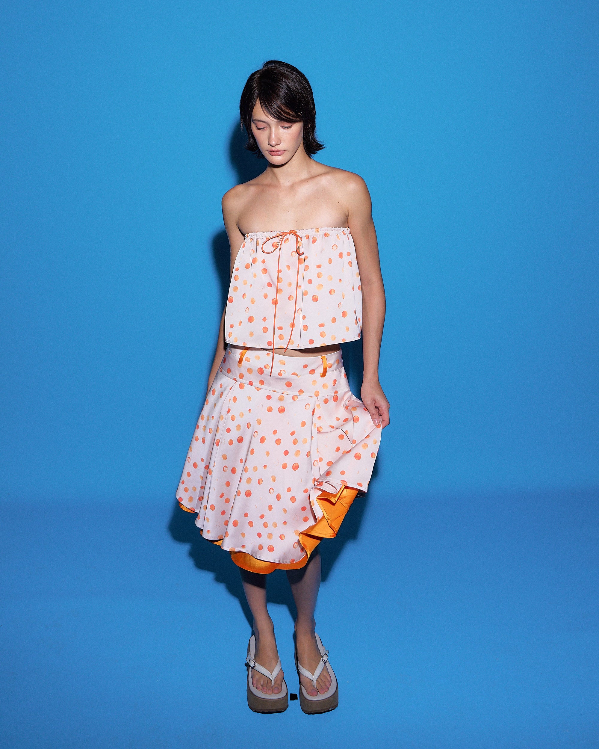 10AMSOTIIIIIIRED Polka Dot Double-Layer Midi Skirt