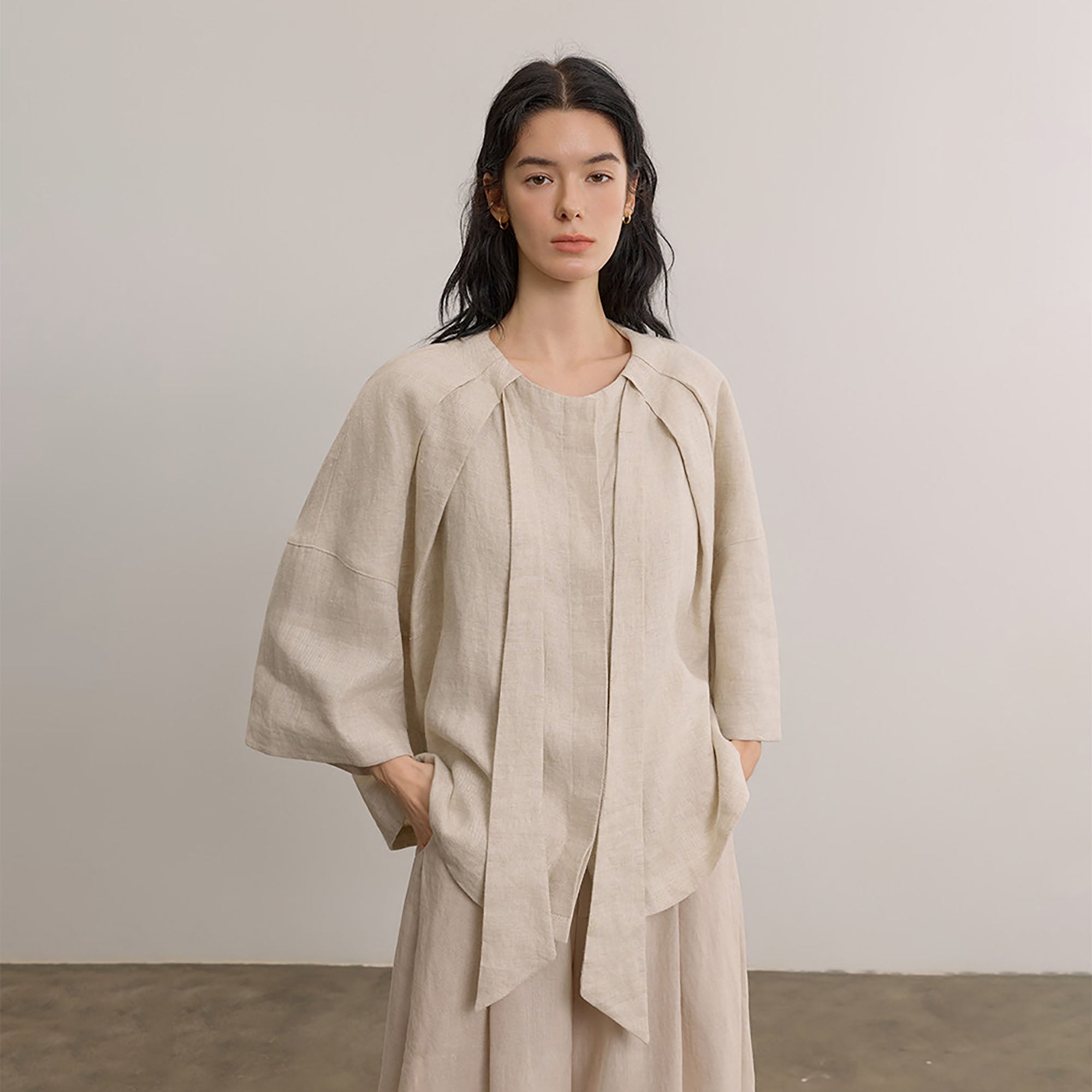 SAME FLOW Draped Linen Cocoon Shirt