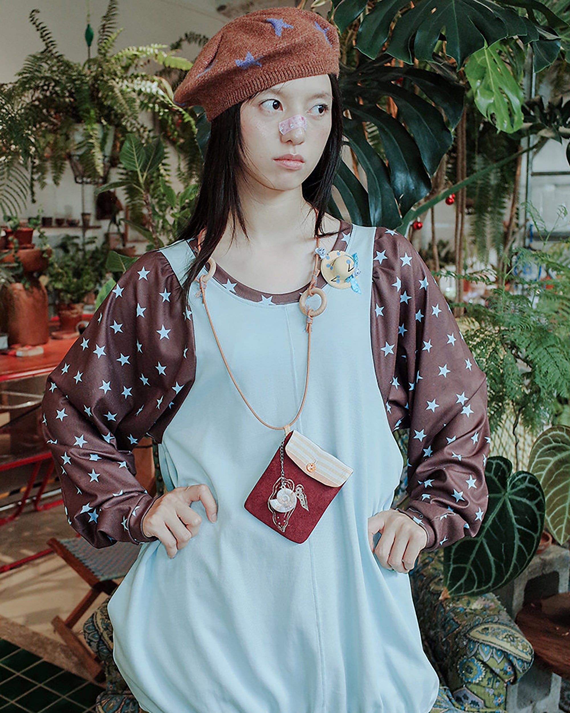 UNSOCIAL NIGHT Begonia Graphic Faux Suede Hanging Bag