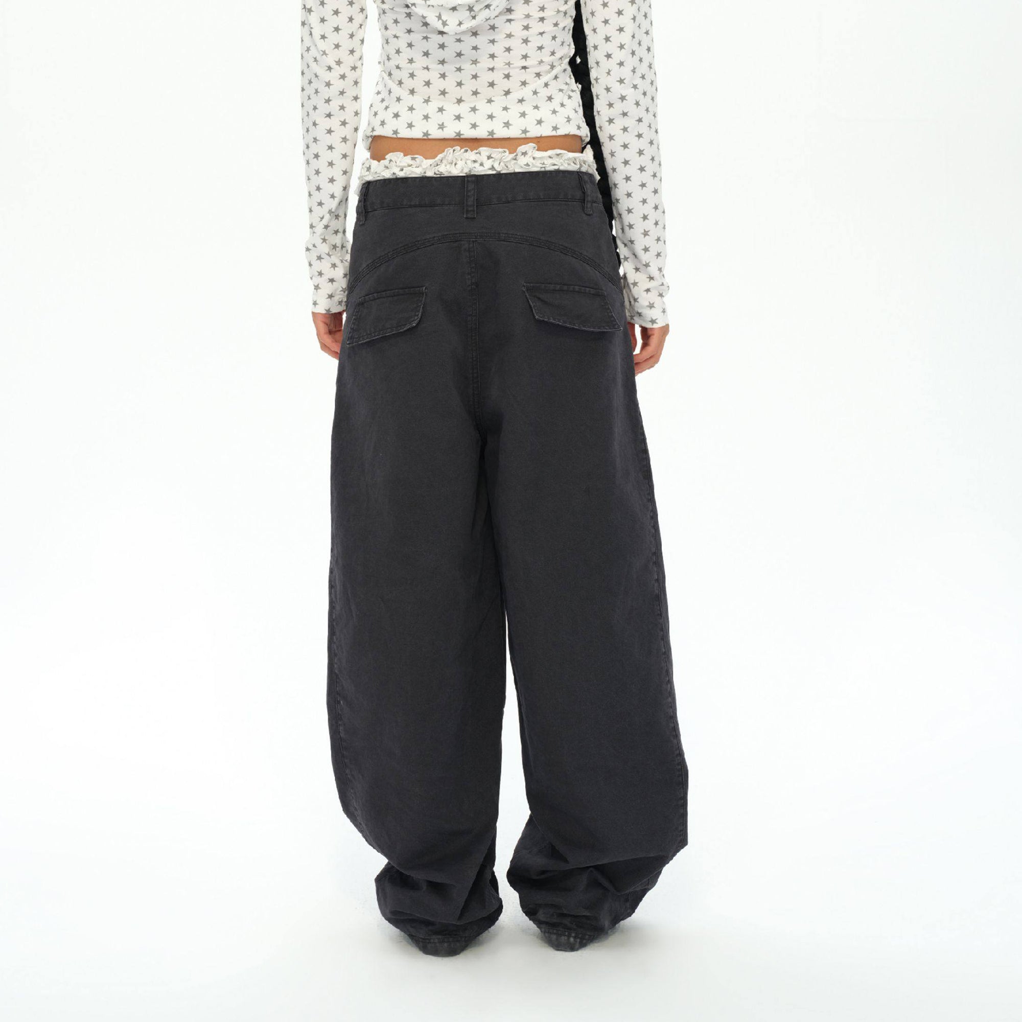 OINIMI Washed Curved Panel Wide-Leg Jeans