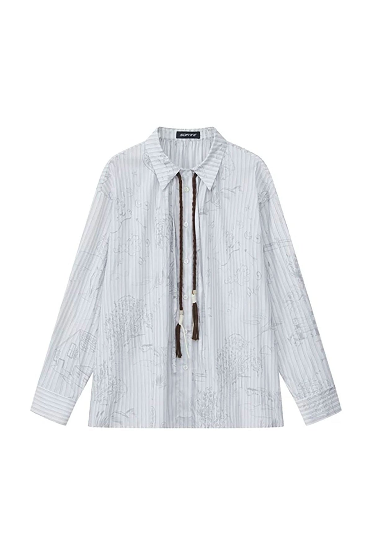 SOFITTE Pinstripe Sketch Full-Print Shirt with Tassel Ties