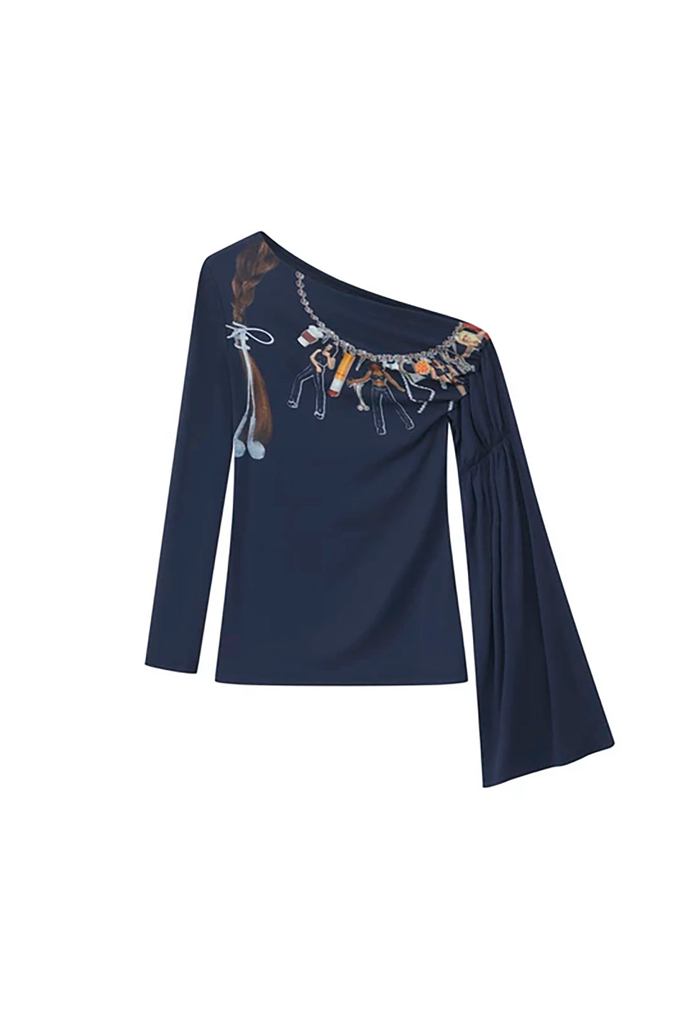 SOFITTE Asymmetric One-Shoulder Graphic Long-Sleeve Tee