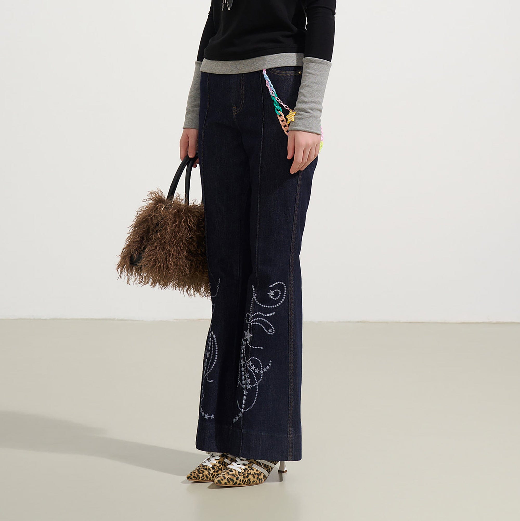 SOFITTE Retro Star Embellished Graphics Flared Jeans