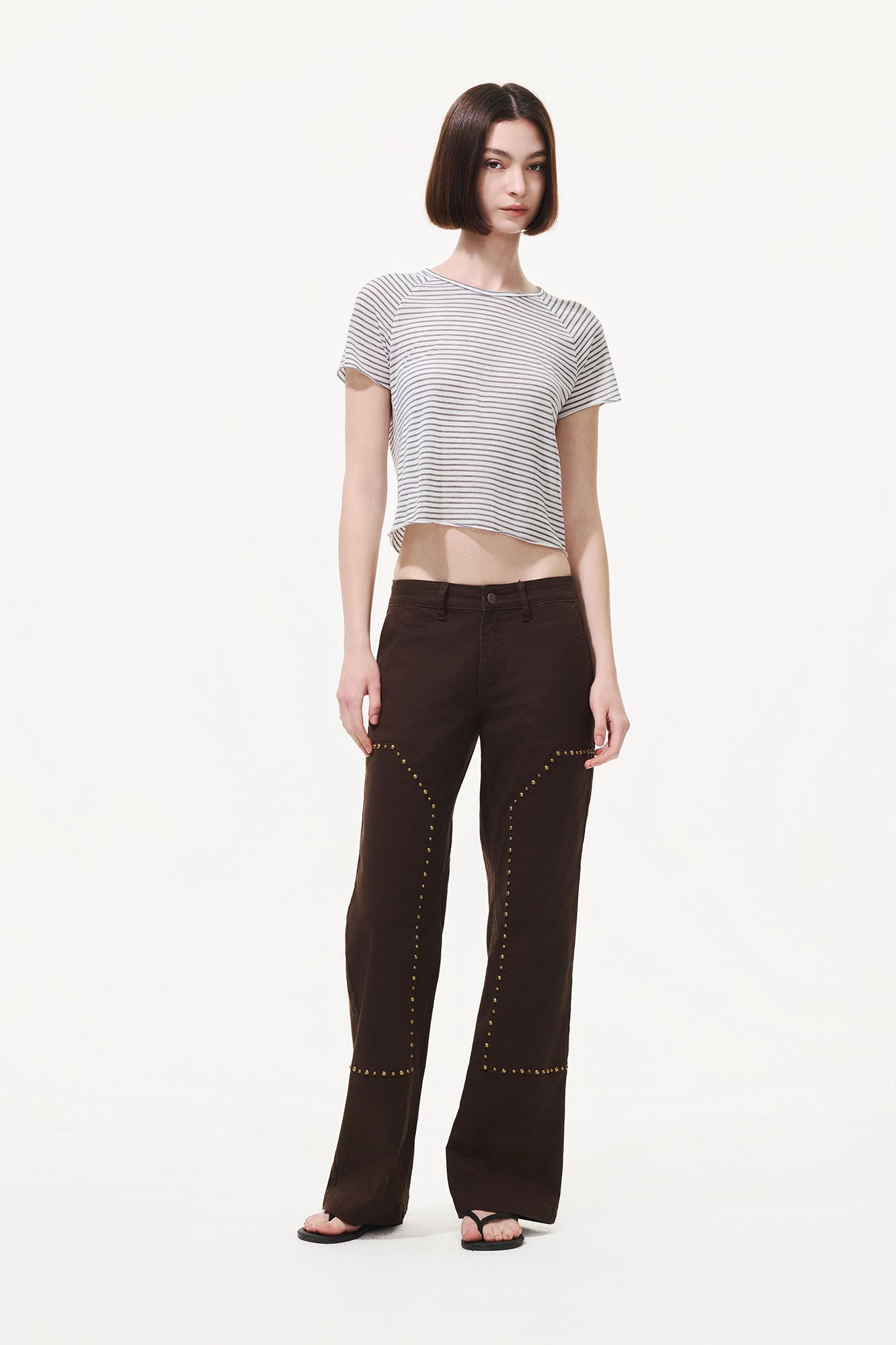 ARTIFICIAL WORLD Studded Double-Knee Straight-Leg Pants