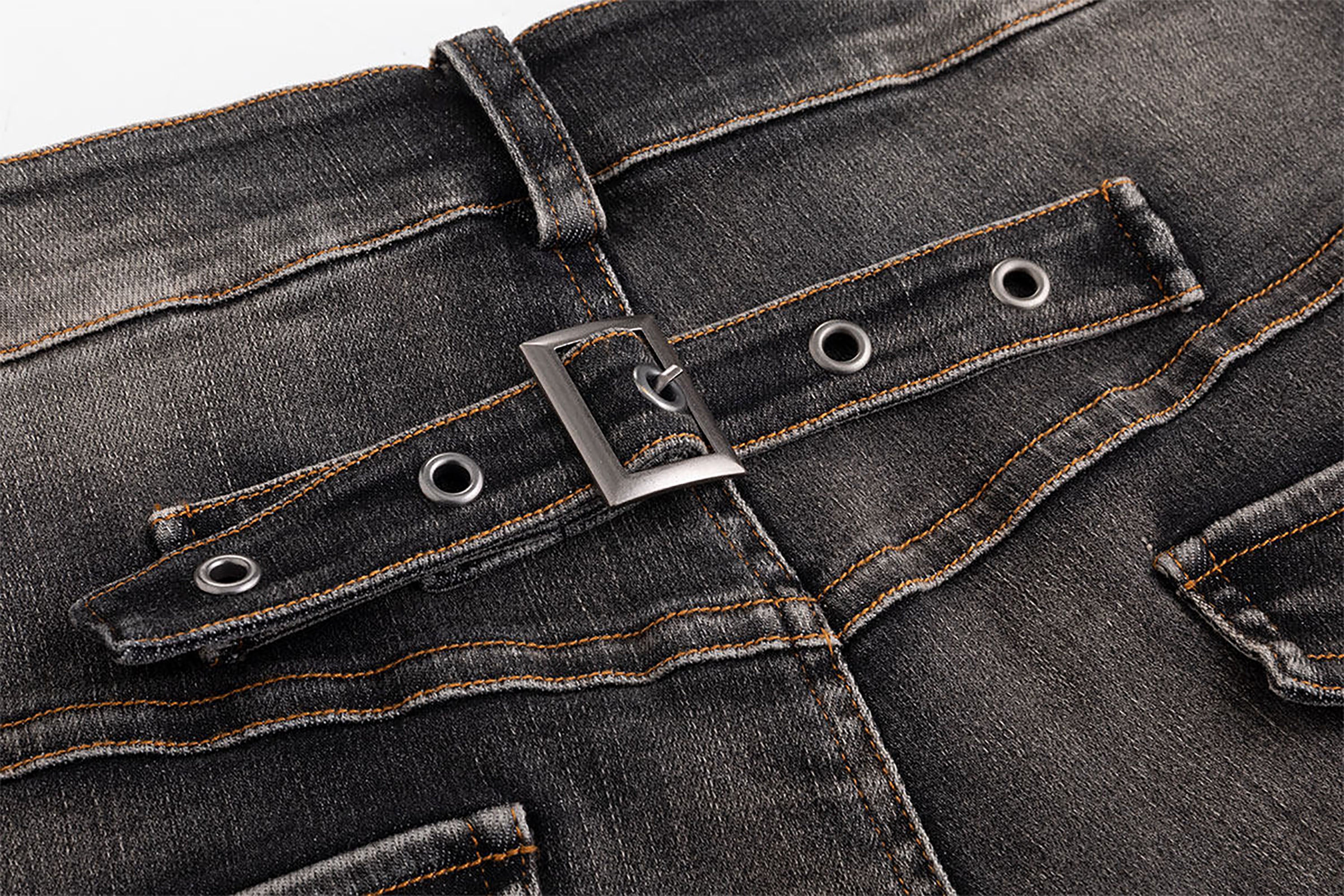 CESTNOUS Triple Belt Washed Denim Shorts