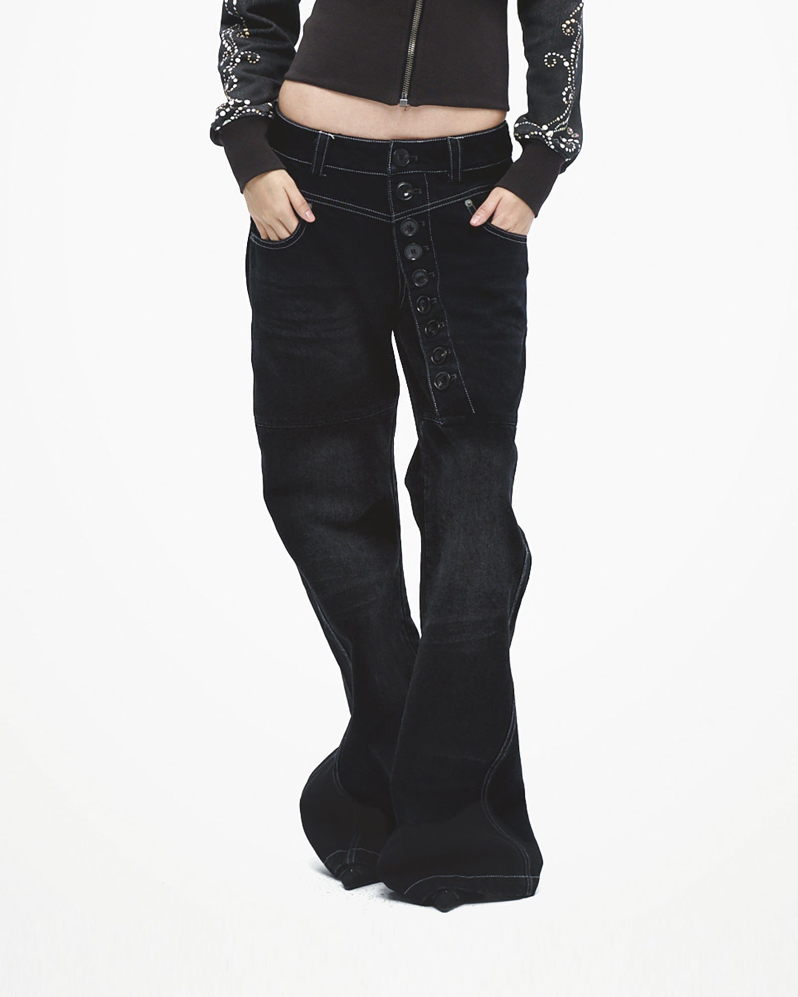 FAYCHUI Asymmetrical Button Fly Bootcut Jeans