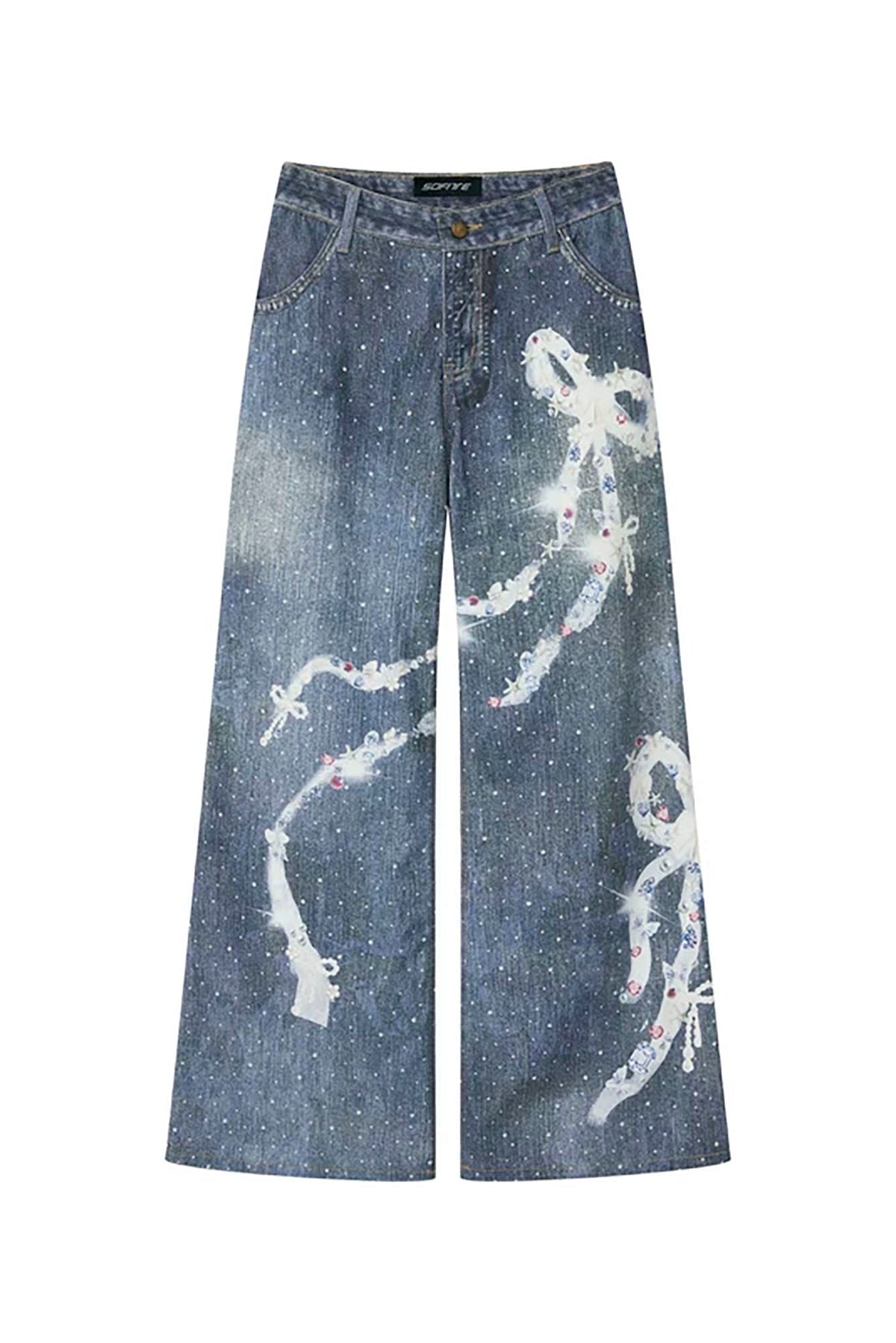 SOFITTE Distressed Paint-Splatter Wide-Leg Jeans