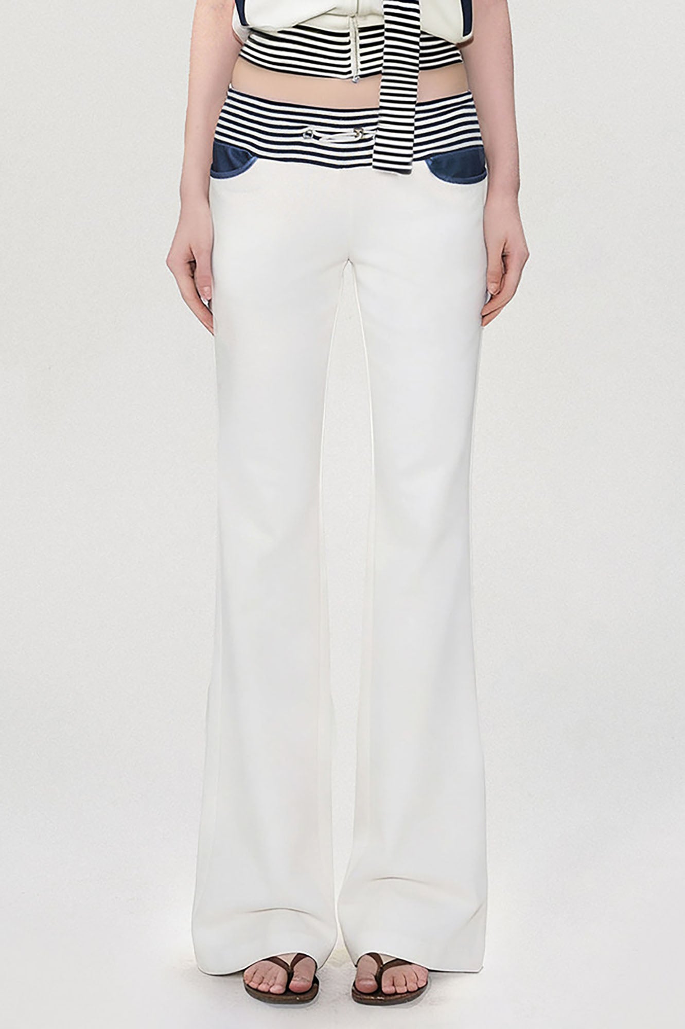 THE NEVERMORE Striped Waistband Drawstring Flared Sweatpants