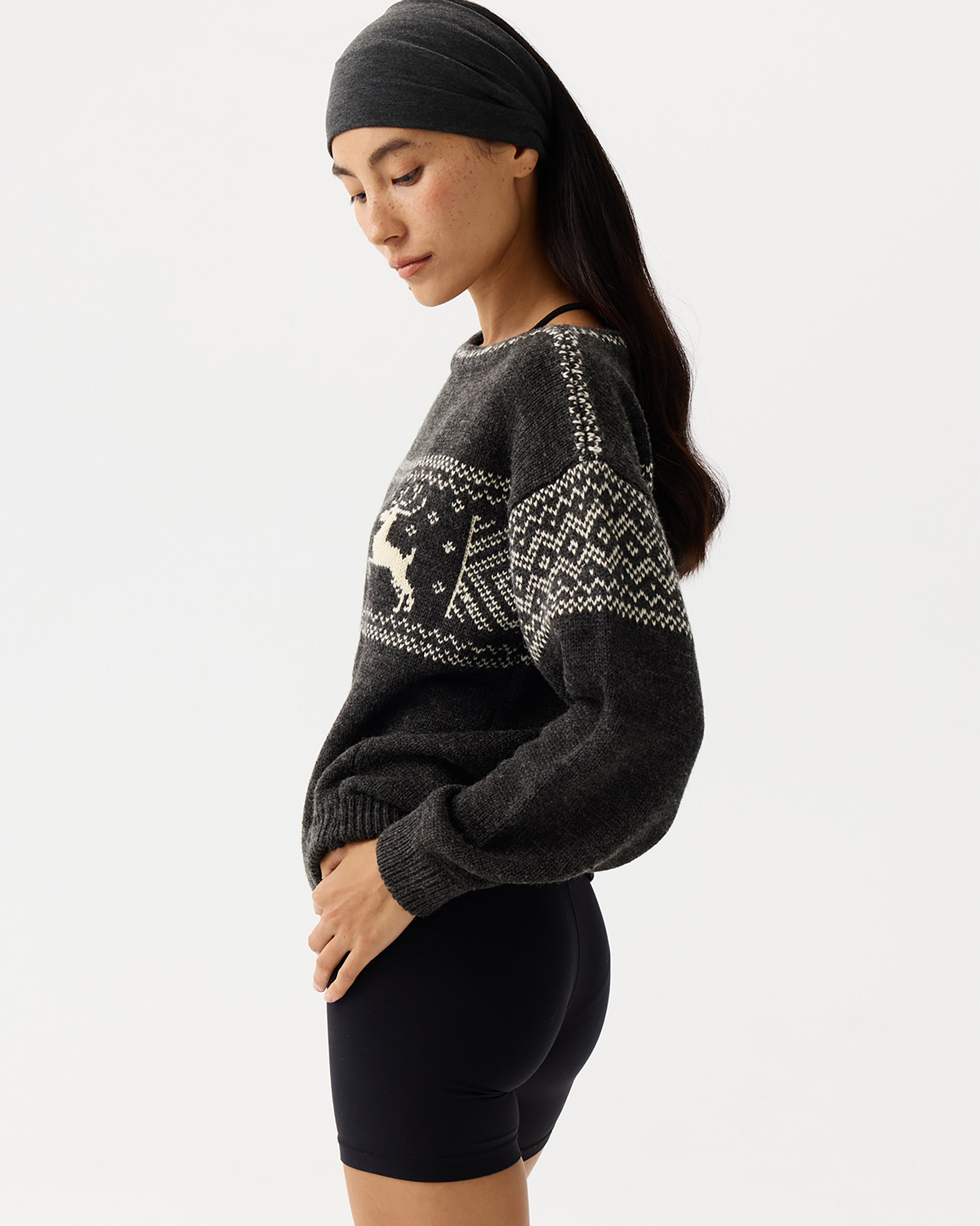 PCLA Fair Isle Reindeer Off-Shoulder Sweater