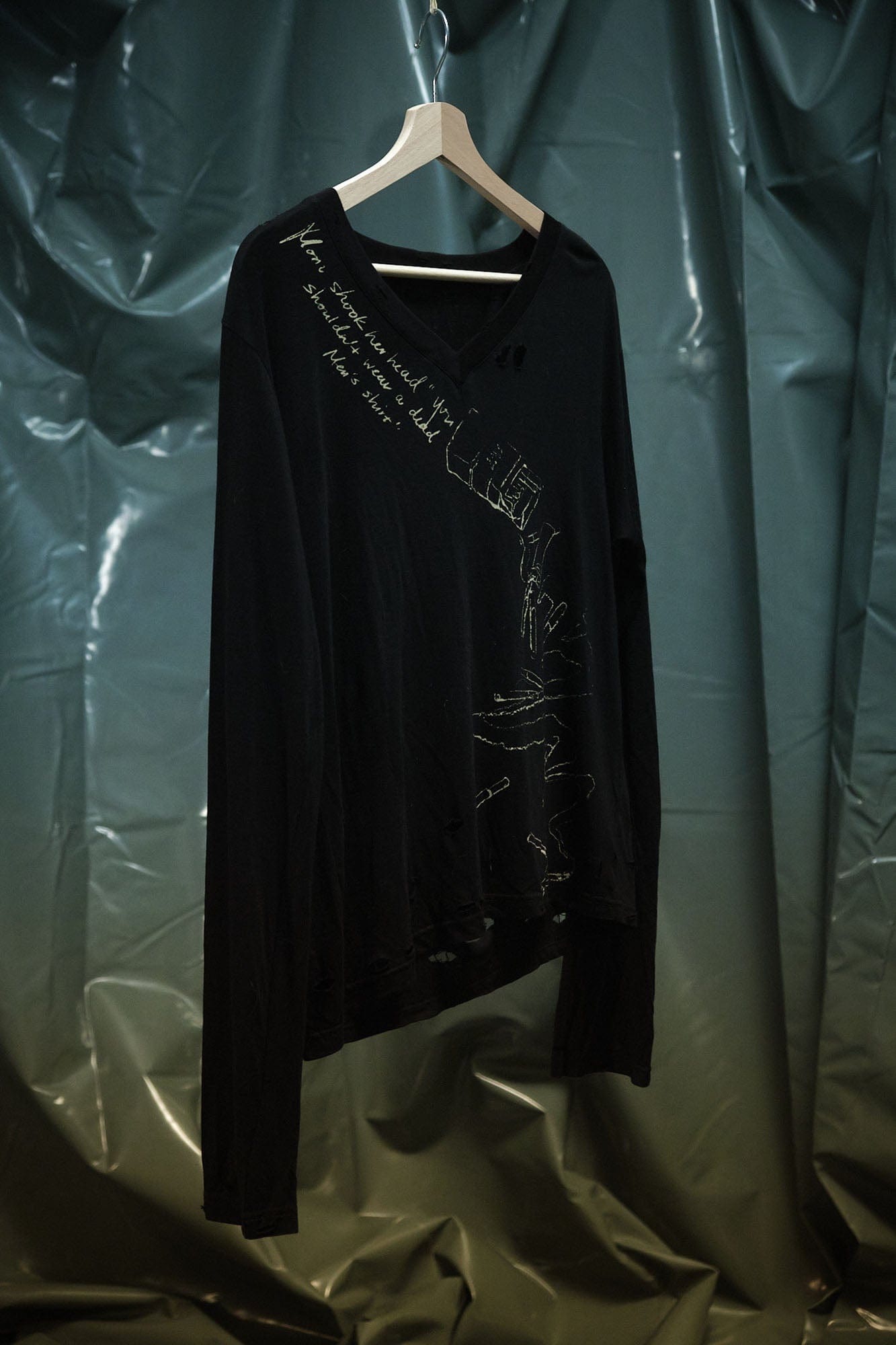 RECOVER ZONE Sketch Ripped Long-Sleeve Tee, premium urban and streetwear designers apparel on PROJECTISR.com, RECOVER ZONE