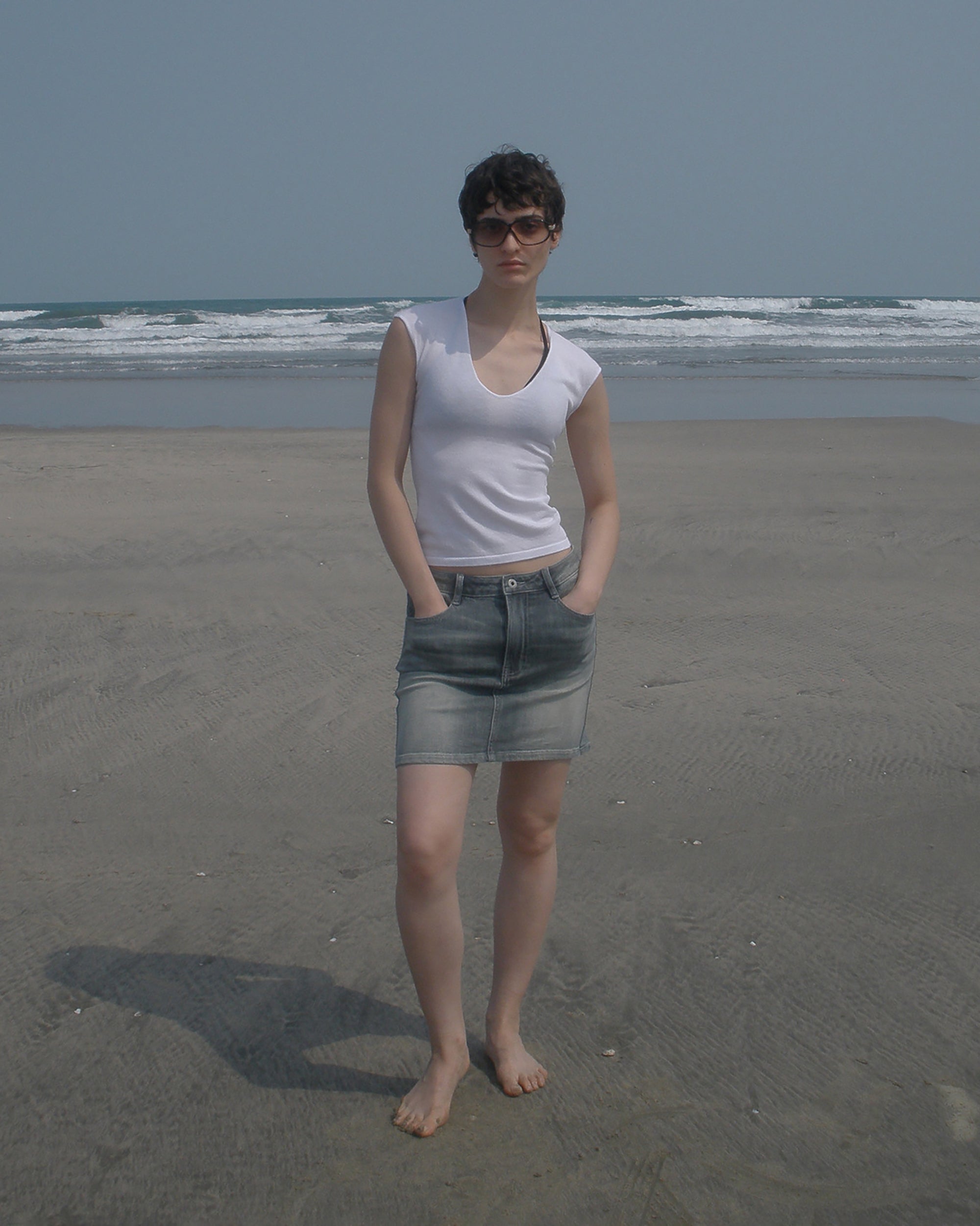 COMMAND N Washed Grey Low-Rise Denim Skirt