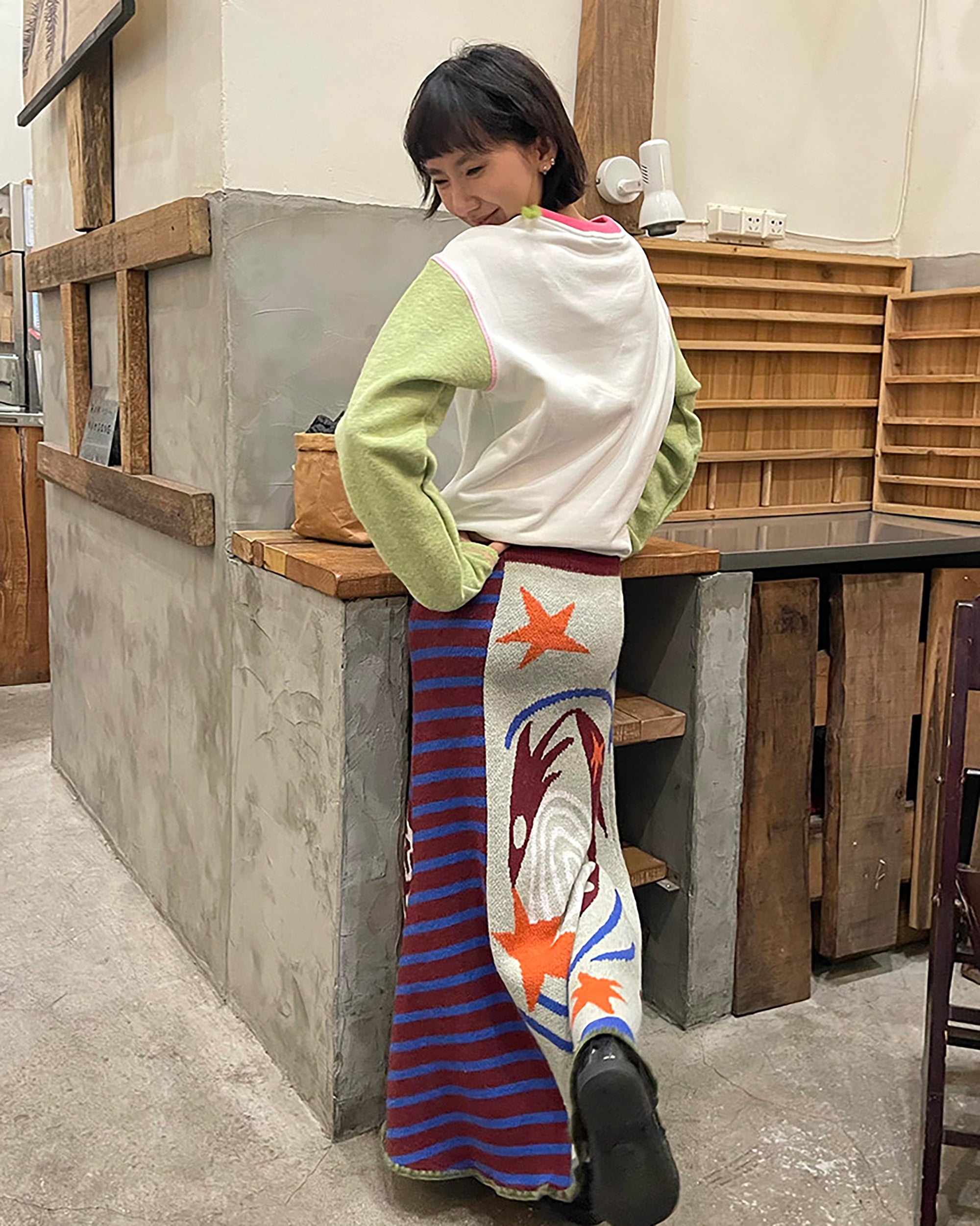 UNSOCIAL NIGHT Swirl Bird Knit Wool-Blend Midi Skirt