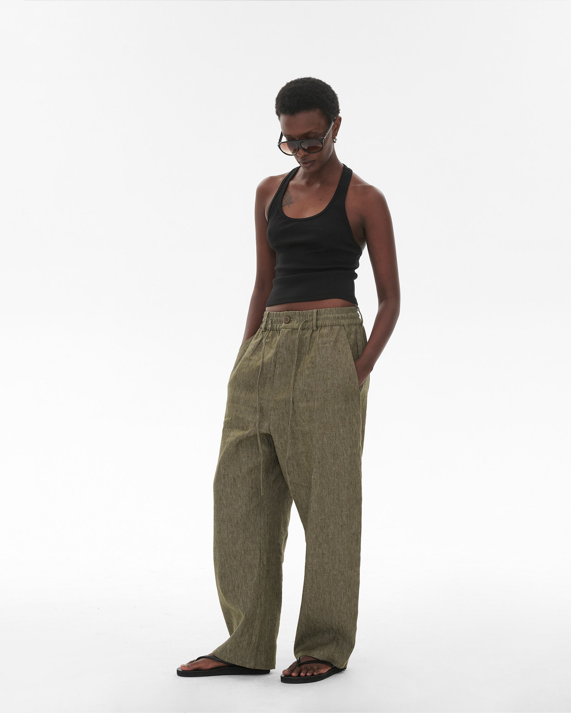 COMMAND N Relaxed Cotton-Linen Drawstring Pants