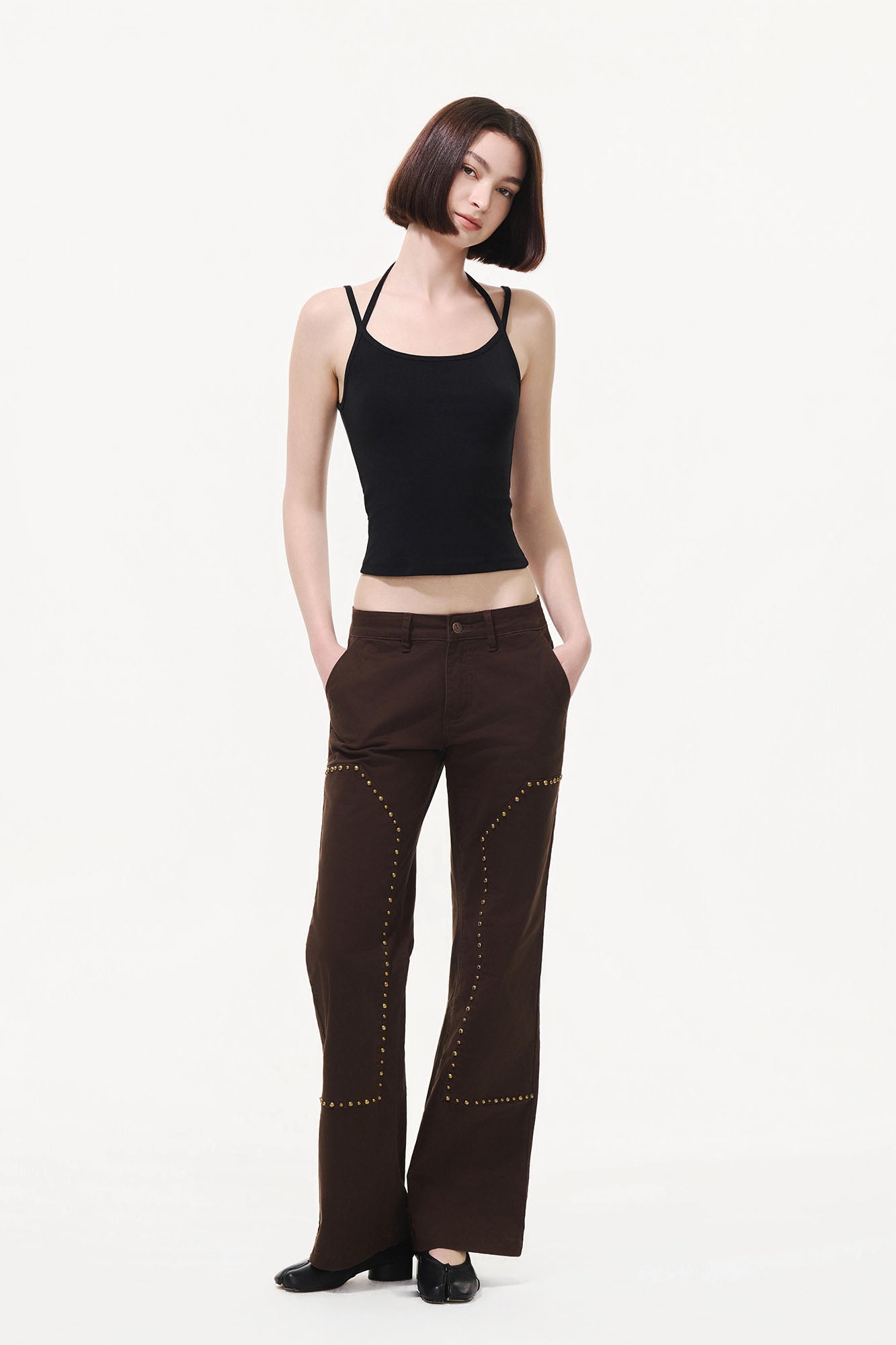ARTIFICIAL WORLD Studded Double-Knee Straight-Leg Pants