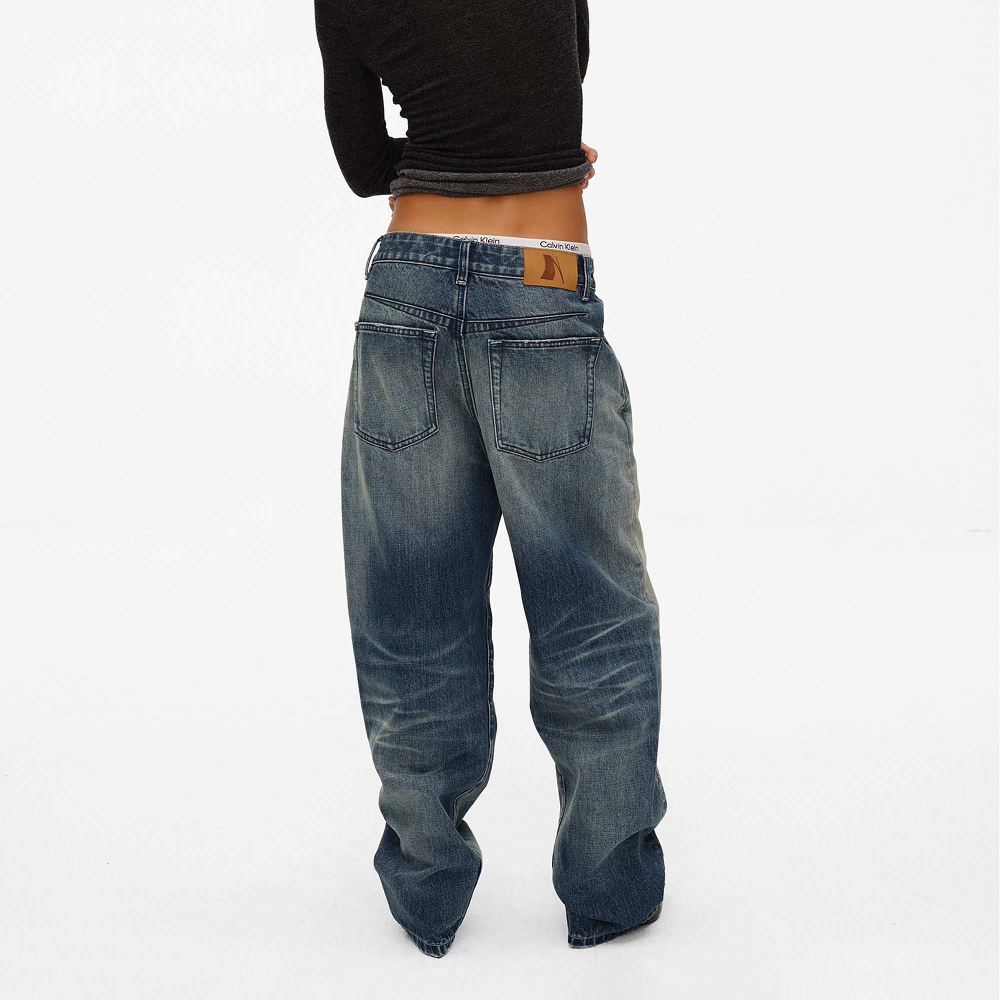 COMMAND N Washed Double Whisker Low-Rise Straight Jeans
