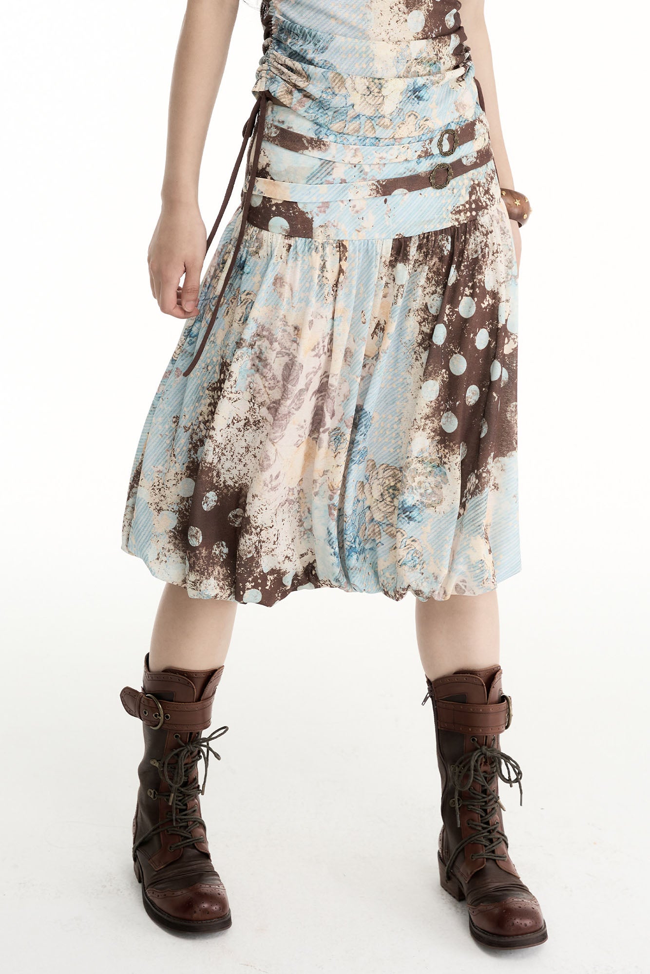 CONFUN Contrast Spliced Floral Skirt