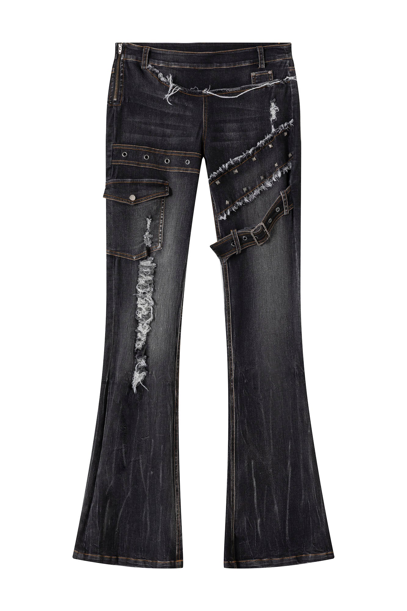 CESTNOUS Asymmetrical Frayed Distressed Jeans