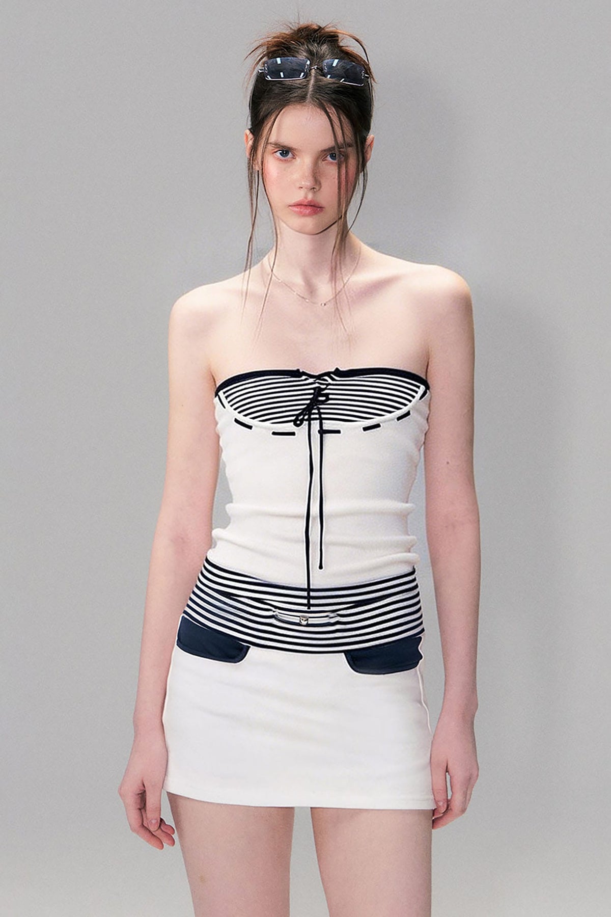 THE NEVERMORE Lace-Up Striped Corset Tube Top