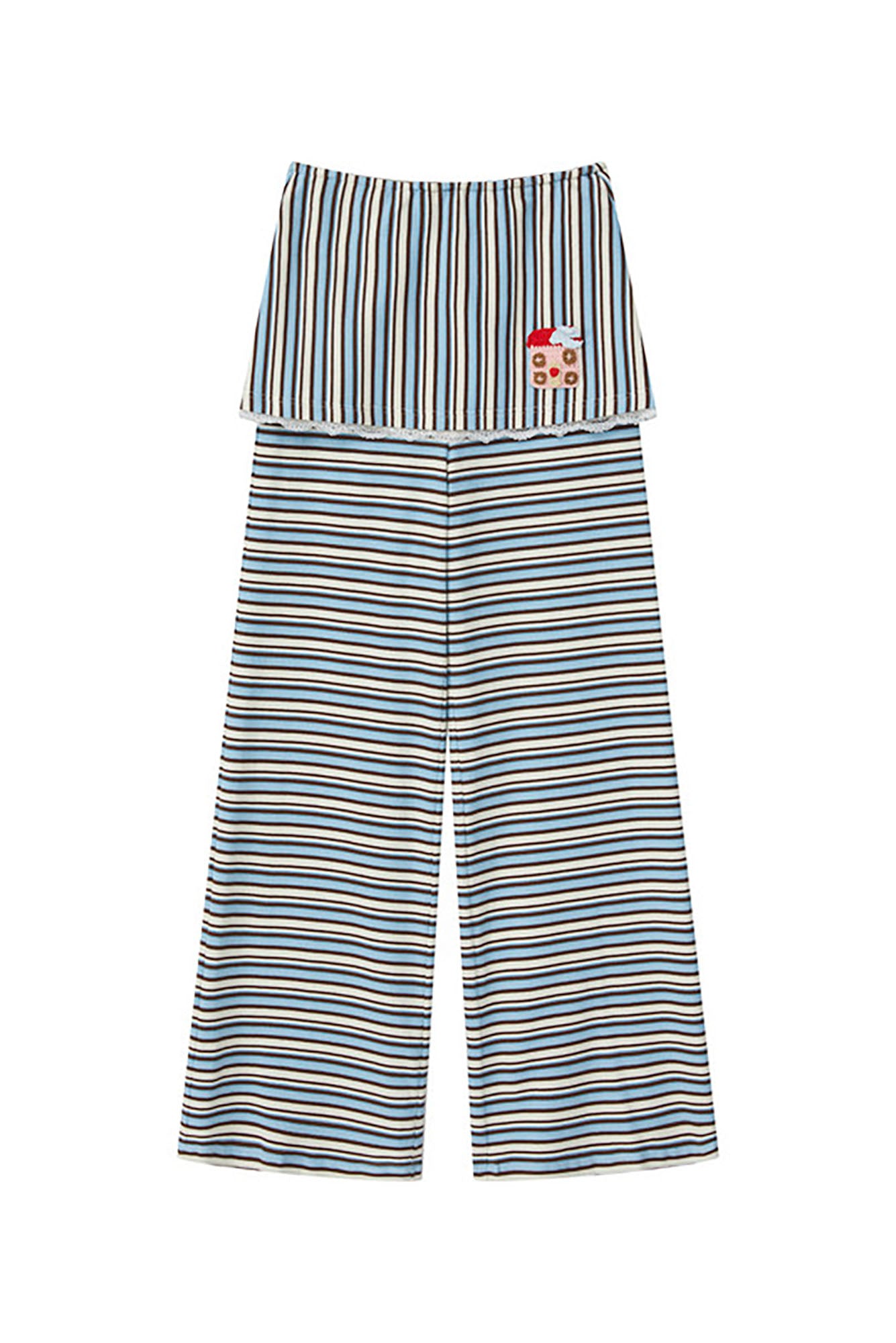 SOFITTE Lace-Hem Layer Striped Wide-Leg Pants