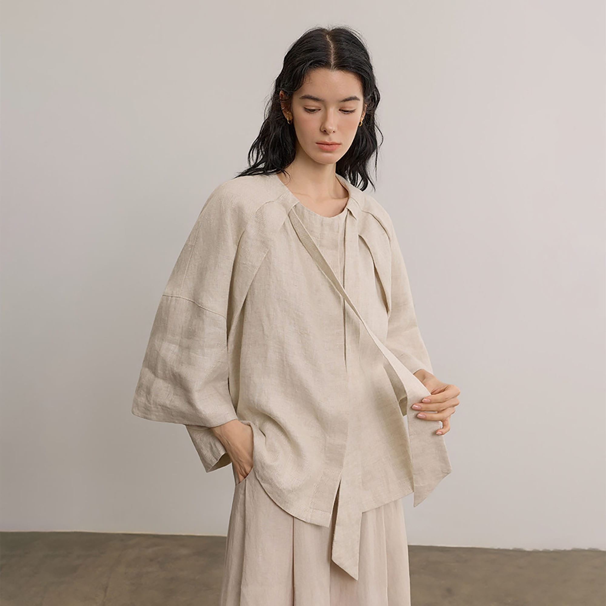 SAME FLOW Draped Linen Cocoon Shirt