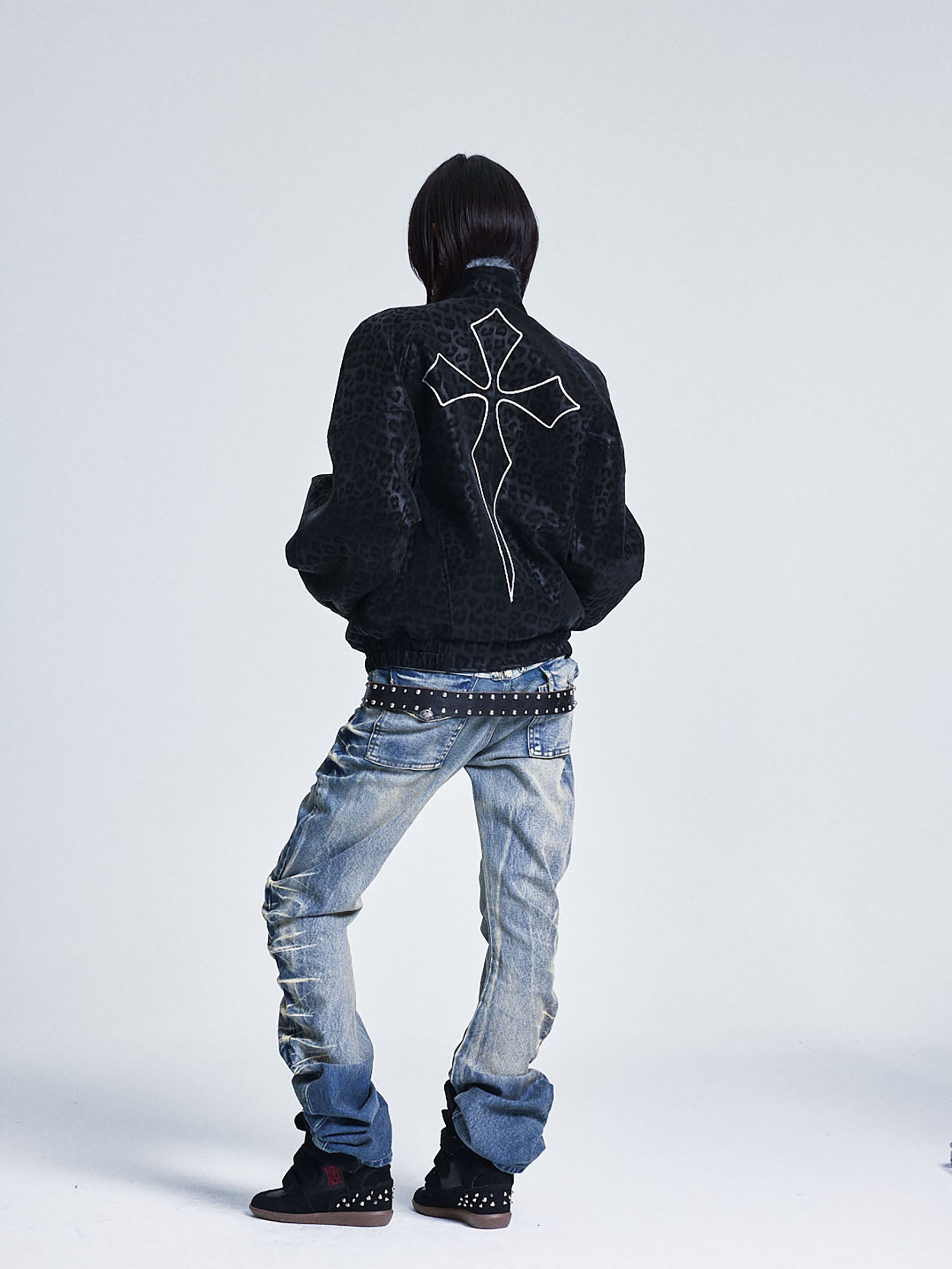 NONAME SPACE Retro Leopard Cross Patch Jacket