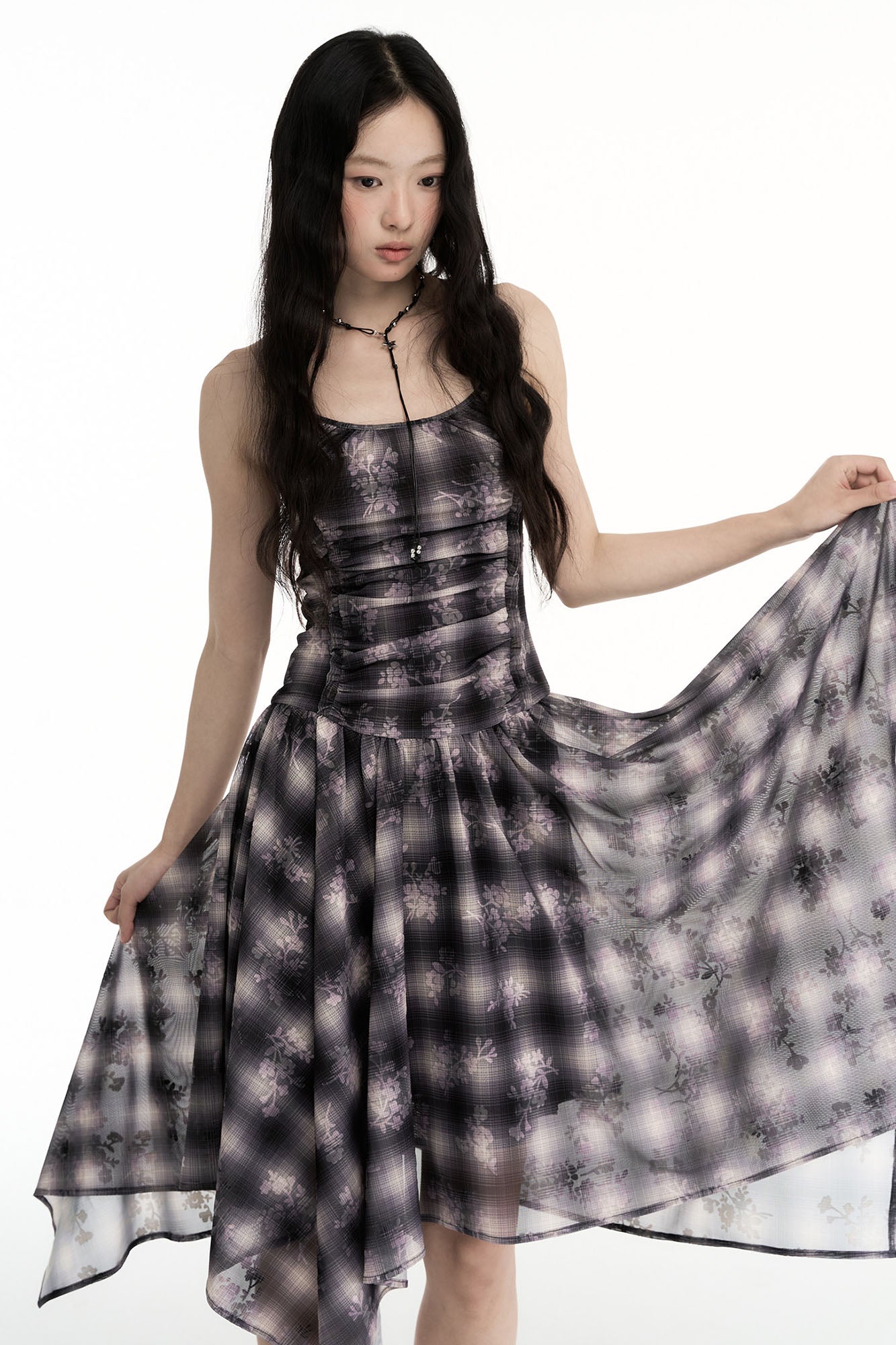 CONFUN Asymmetrical Plaid Midi Dress