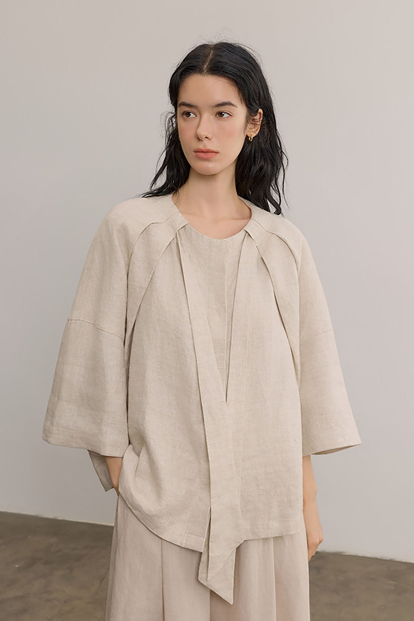 SAME FLOW Draped Linen Cocoon Shirt