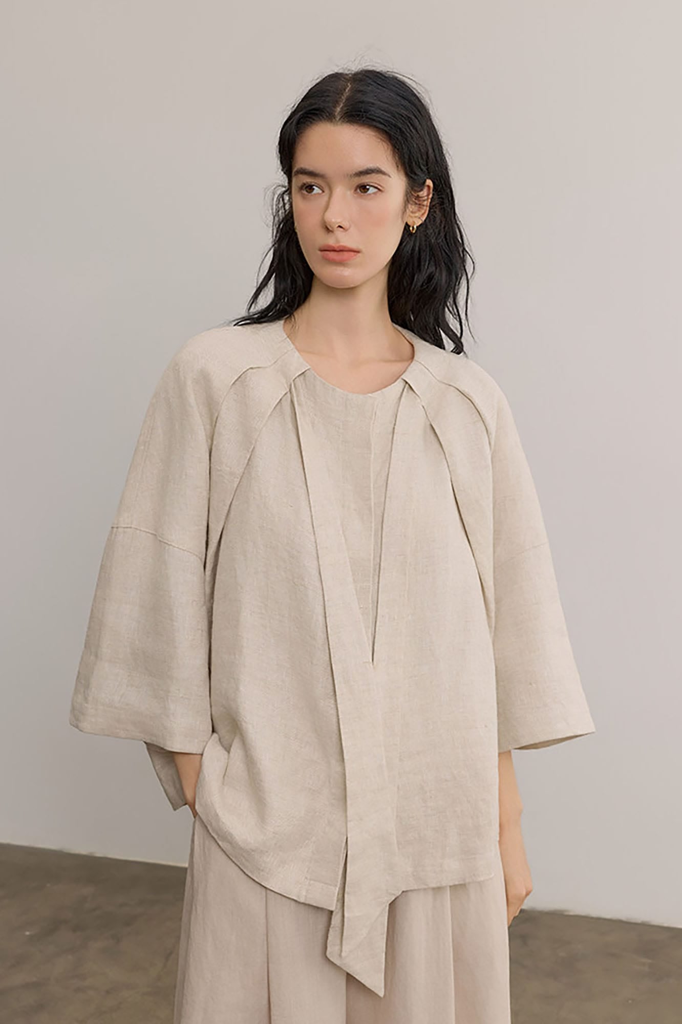 SAME FLOW Draped Linen Cocoon Shirt
