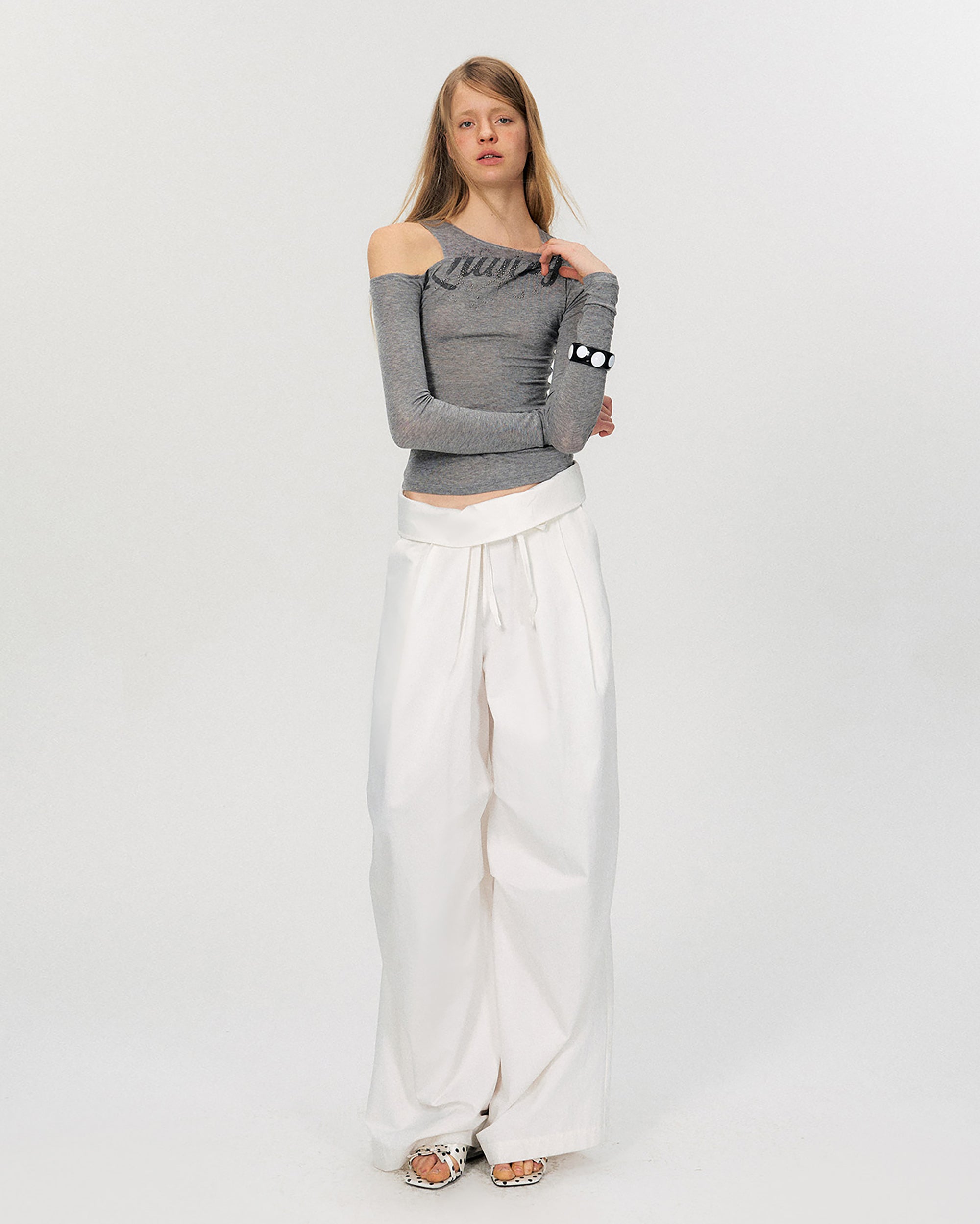 THE NEVERMORE Asym Neck Diamond Sheer Long-Sleeve Tee
