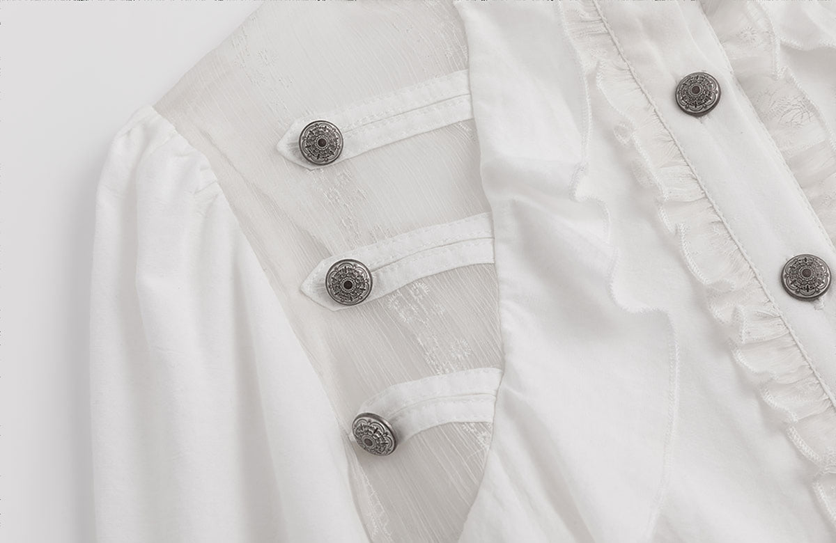 CESTNOUS Lace Ruffle Cinched-Waist Chiffon Spliced Shirt