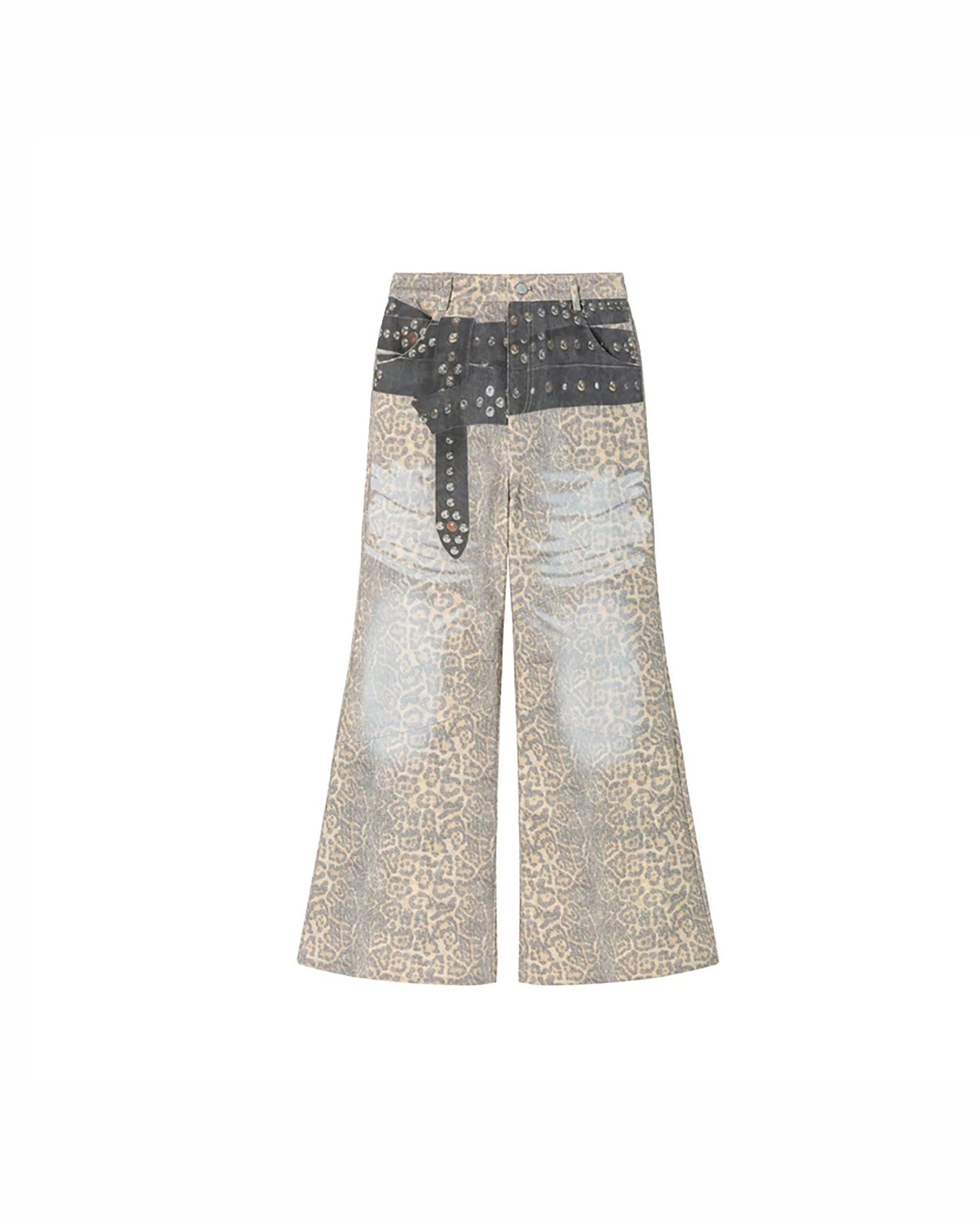 SOFITTE Distressed Leopard Full-Print Straight-Leg Pants