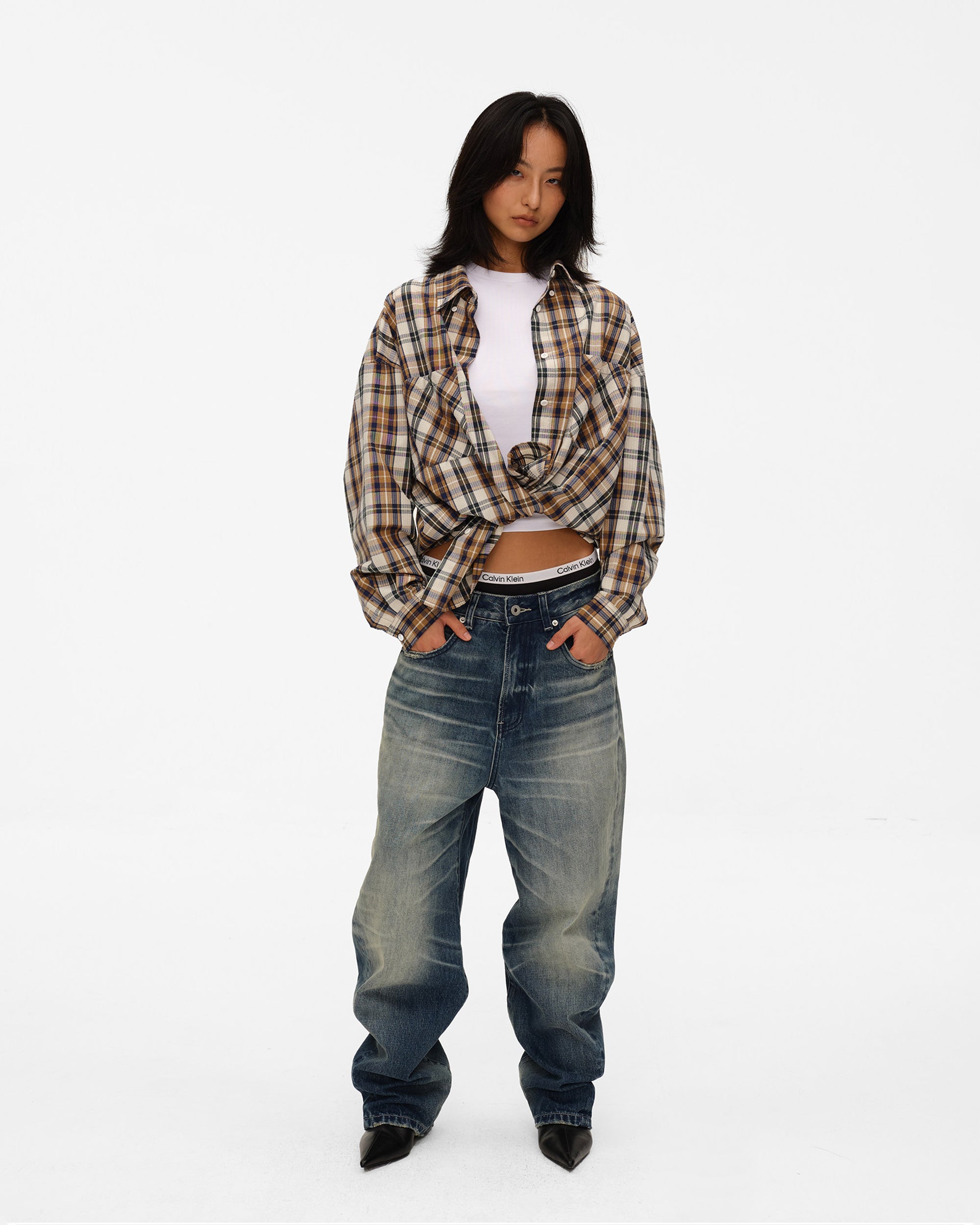 COMMAND N Washed Double Whisker Low-Rise Straight Jeans