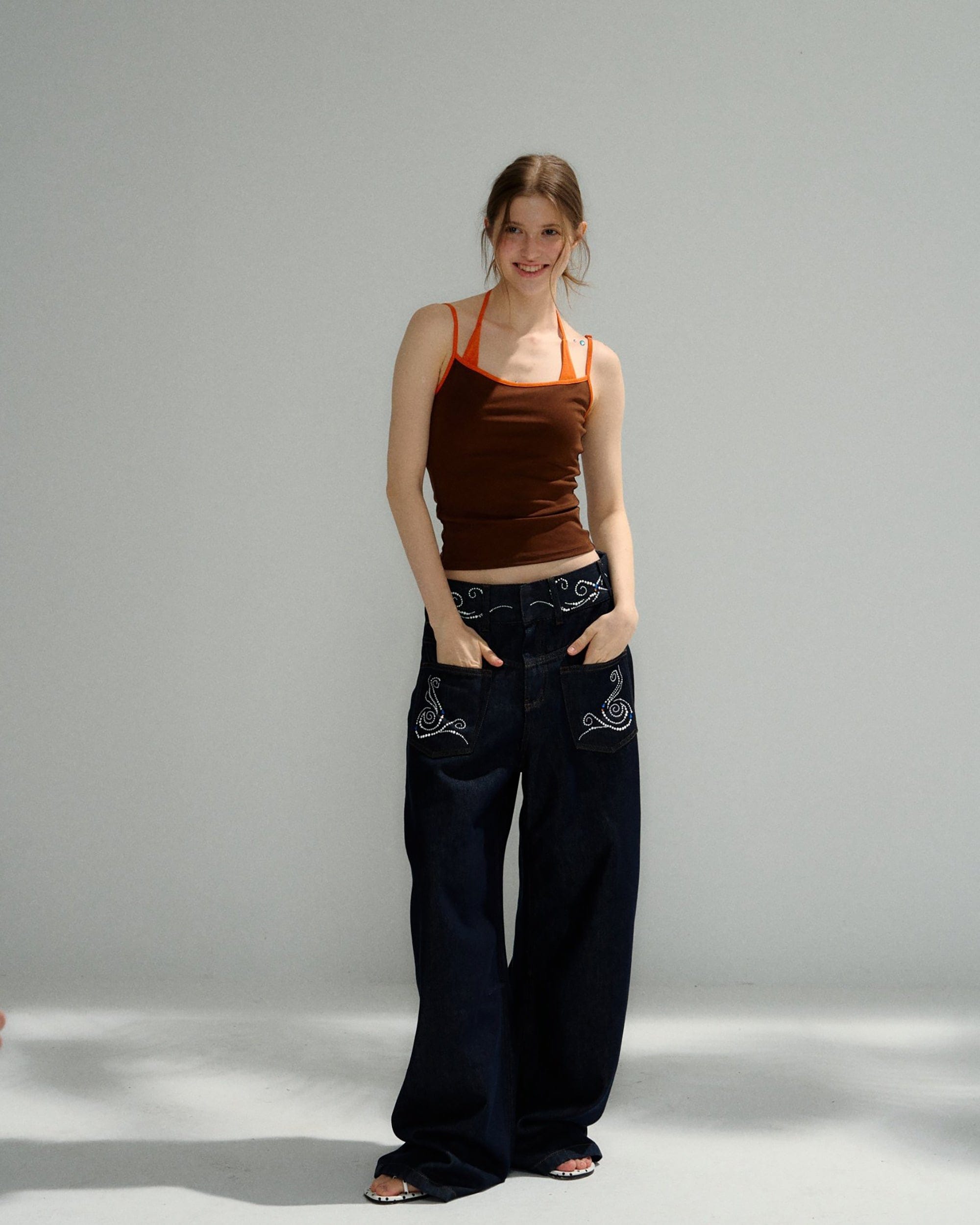 10AMSOTIIIIIIRED Wave Diamond Curved Wide-Leg Jeans