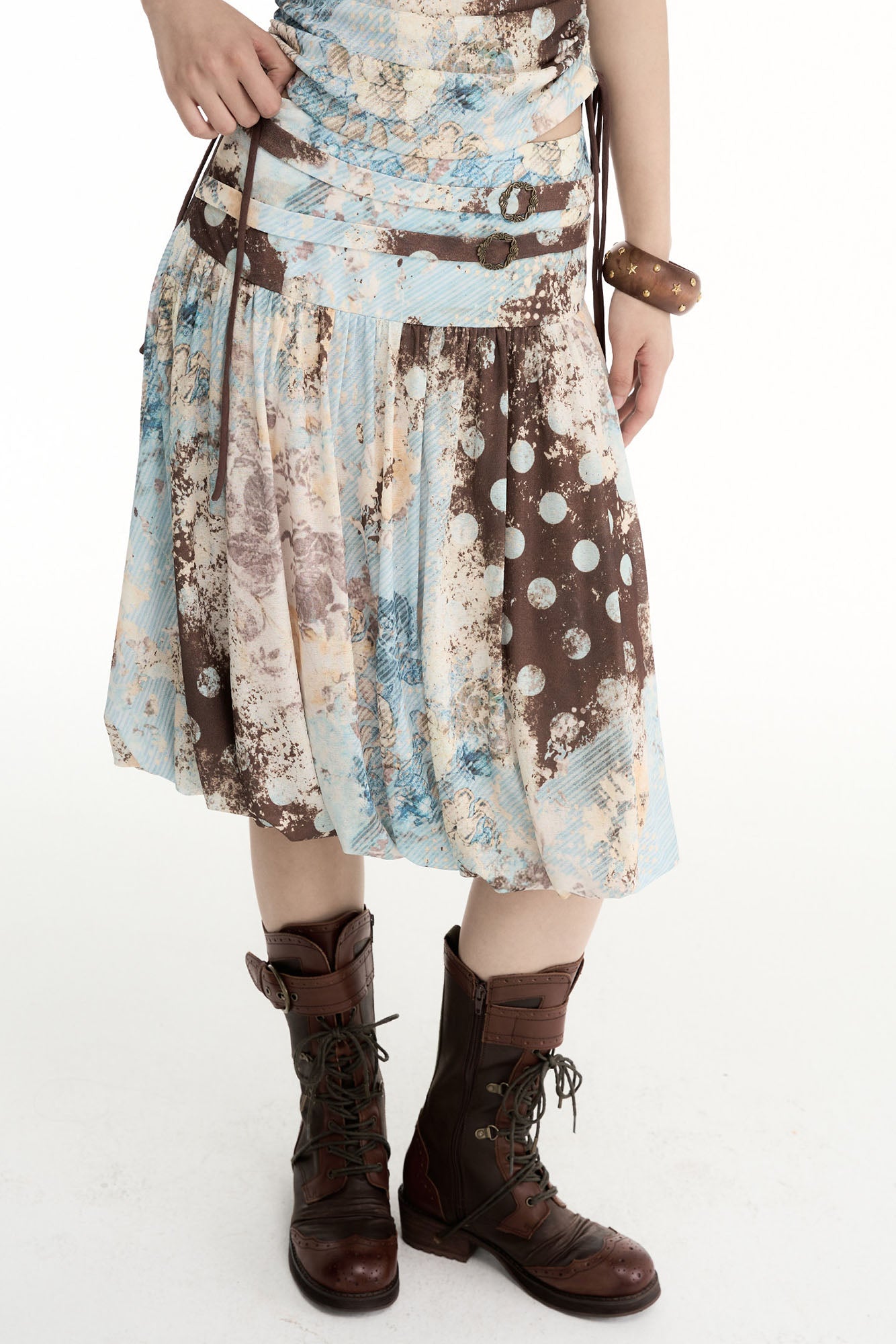 CONFUN Contrast Spliced Floral Skirt