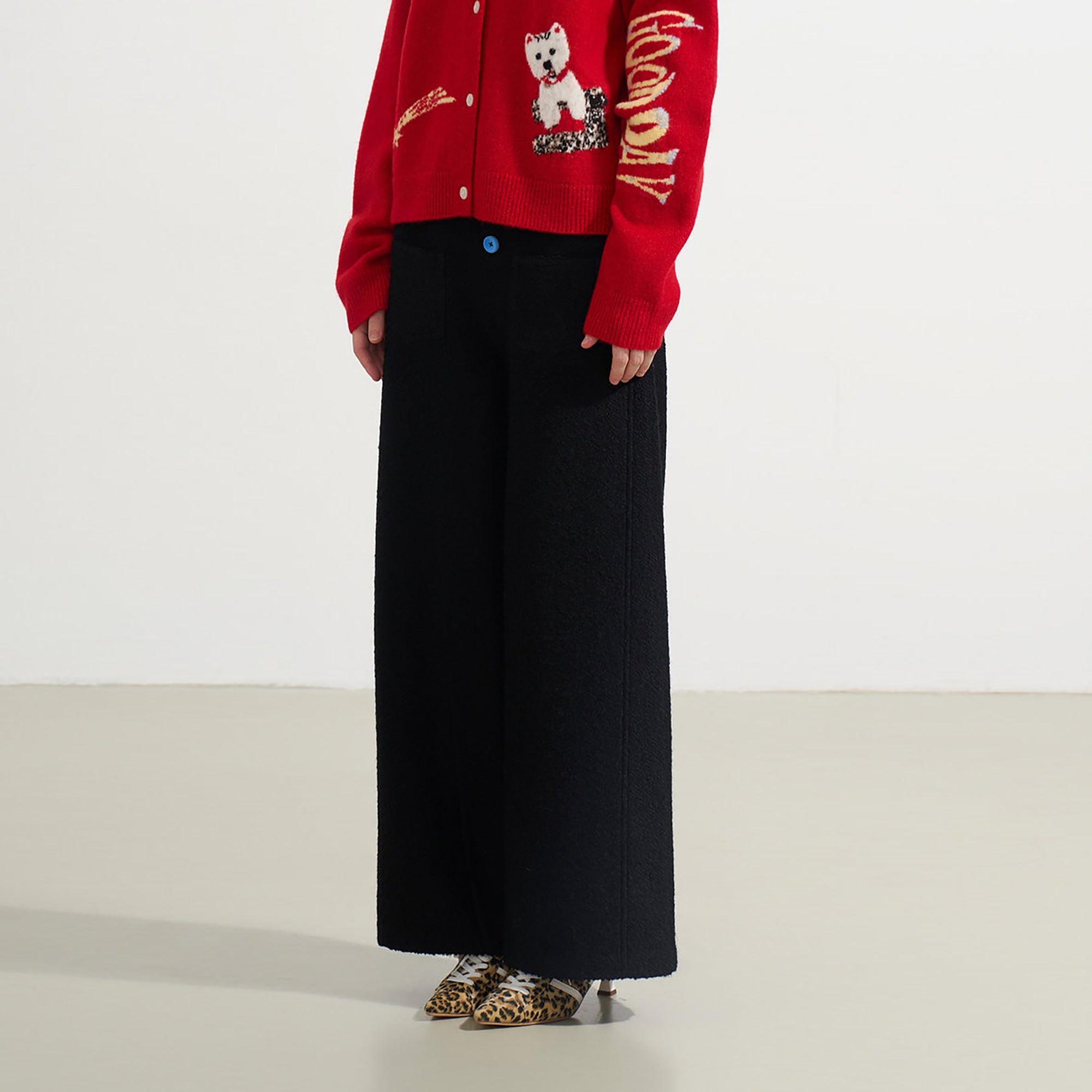 SOFITTE Wool-Blend Color Button Wide-Leg Pants