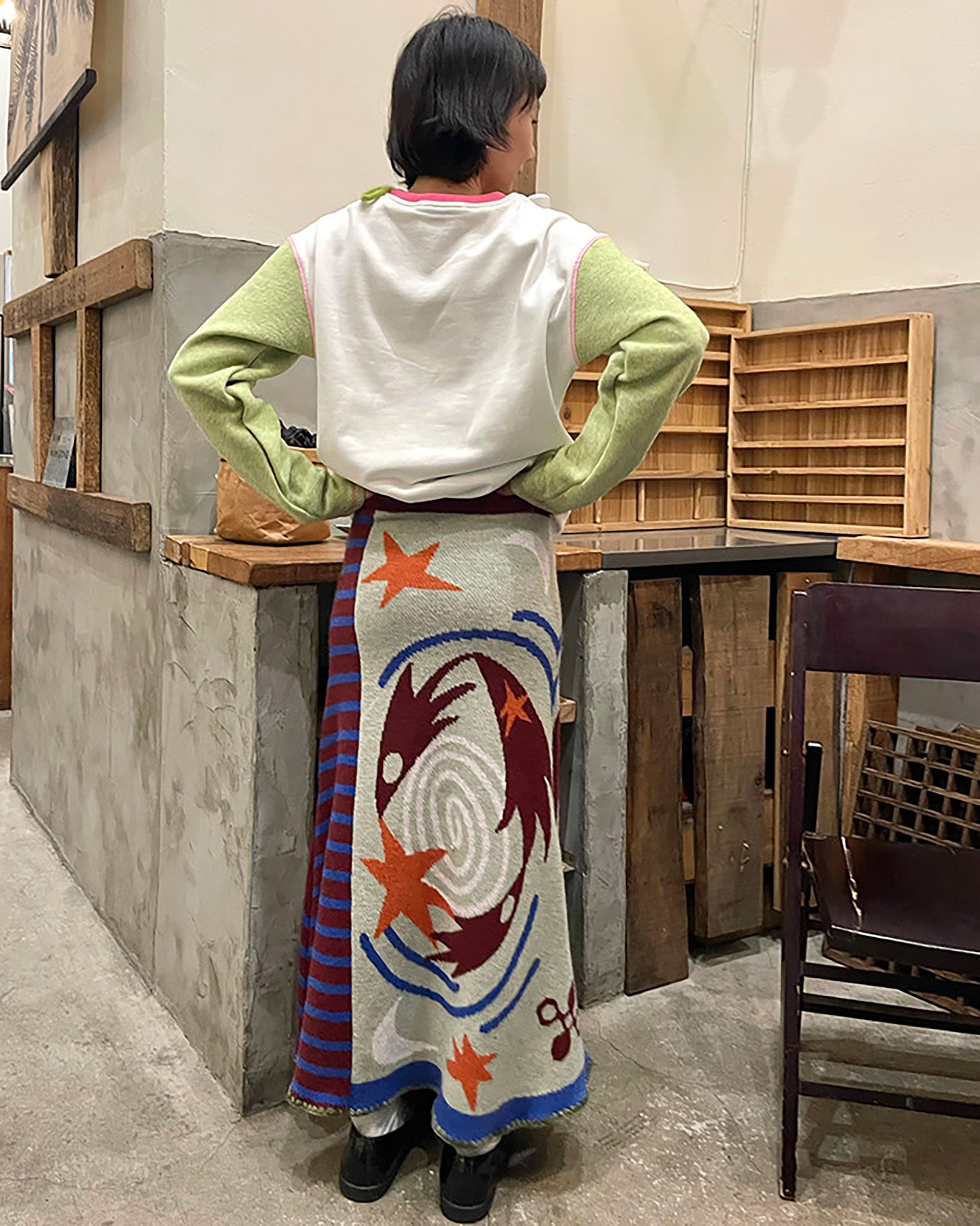 UNSOCIAL NIGHT Swirl Bird Knit Wool-Blend Midi Skirt