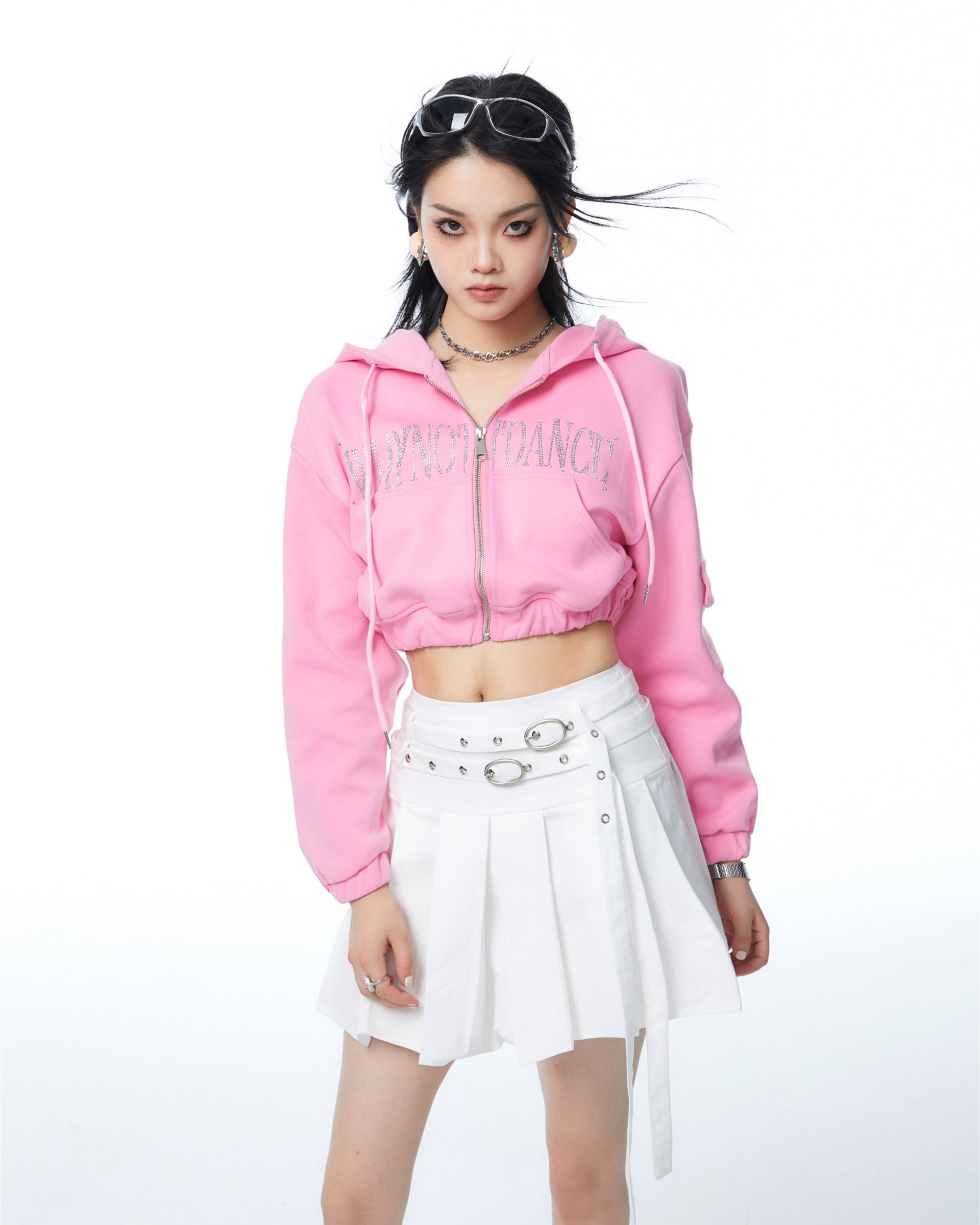 WHYNOTDANCE Retro Double-Buckle Pleated Skort