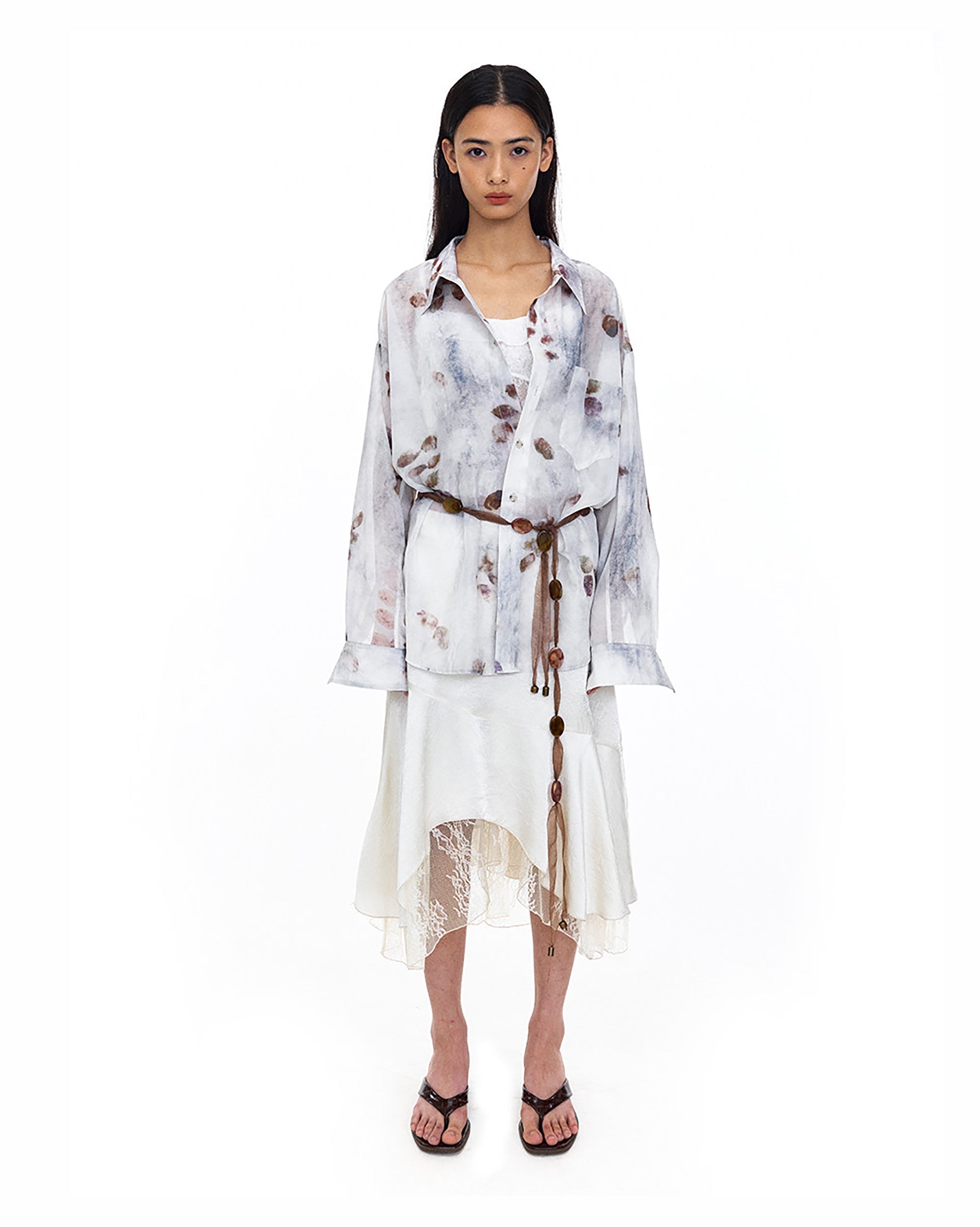 NEVERSEEZ Satin Acetate Lace-Panel Midi Skirt
