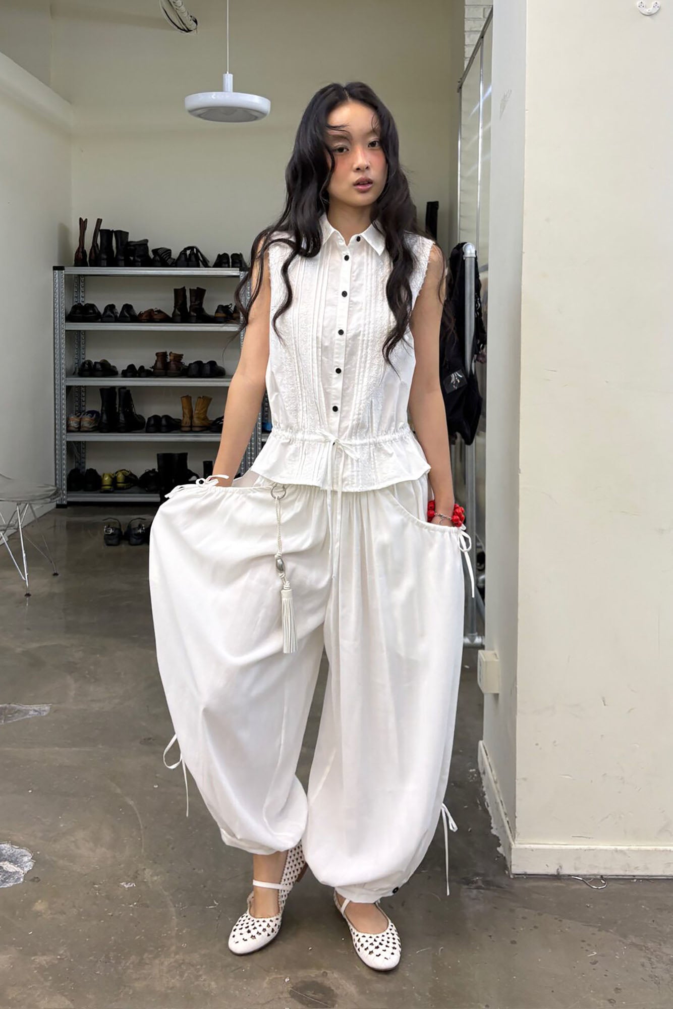 NEVERSEEZ Drawstring Pleats Balloon Pants