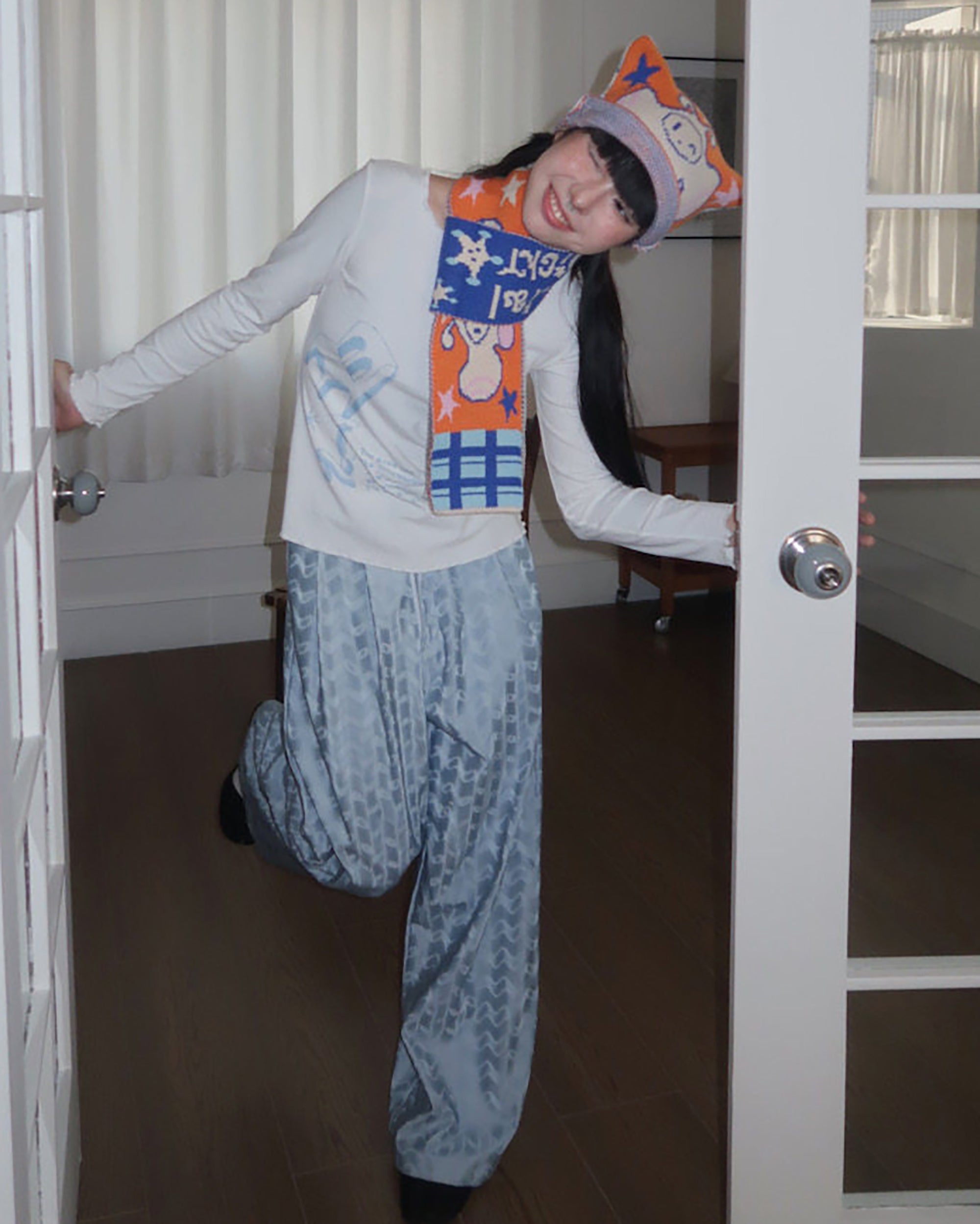 UNSOCIAL NIGHT x OLIWA Playful Graphic Knit Cat-Ear Hat
