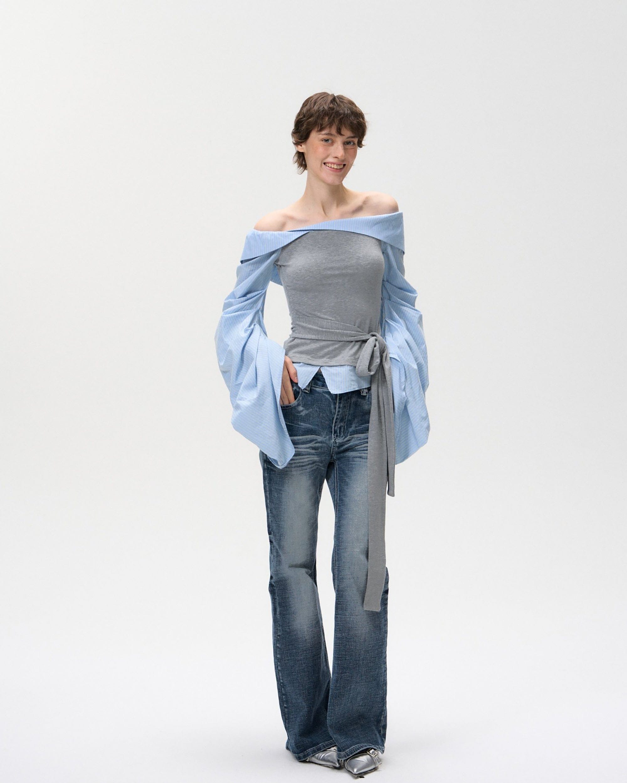 10AMSOTIIIIIIRED Retro Washed Whisker Flared Jeans