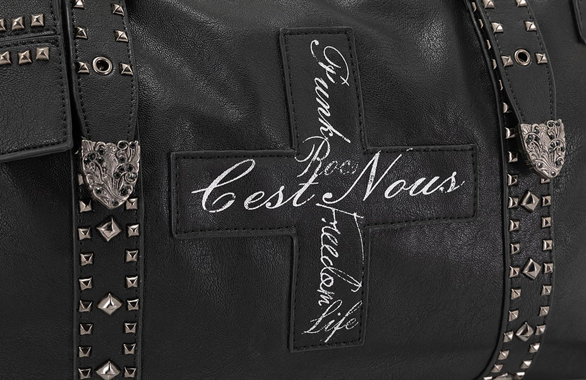 CESTNOUS Studded Faux Leather Oversized Crossbody Bag