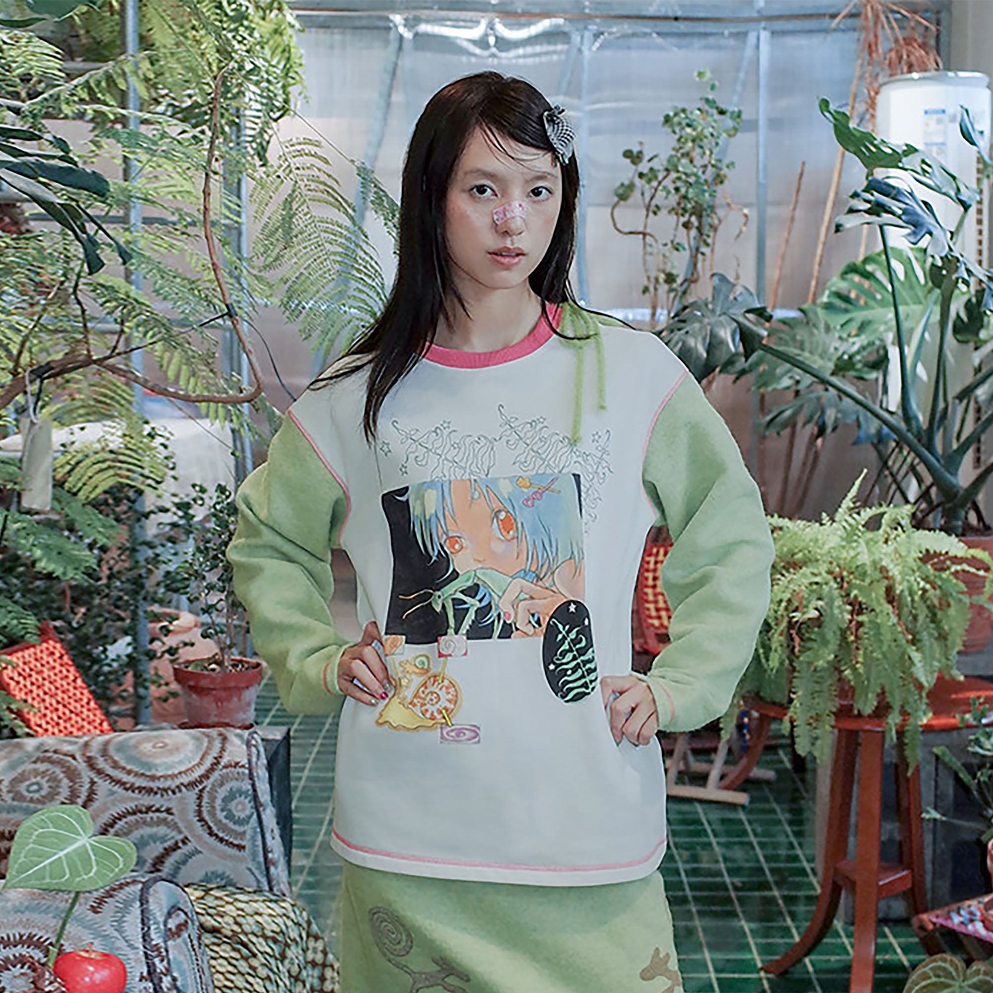 UNSOCIAL NIGHT × OLIWA Illustrated Contrast Sweatshirt