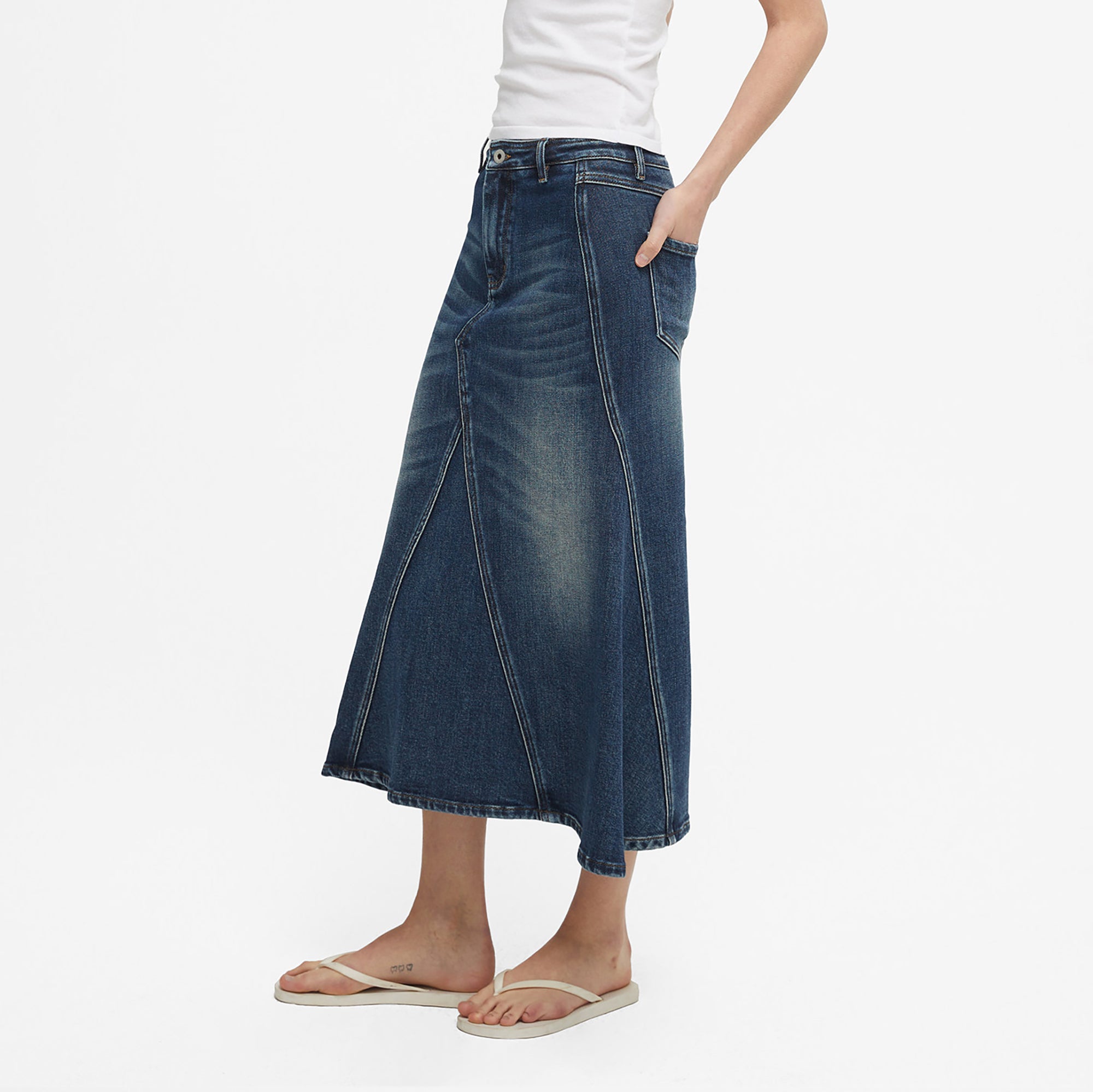 COMMAND N Washed Mermaid Denim Midi Skirt