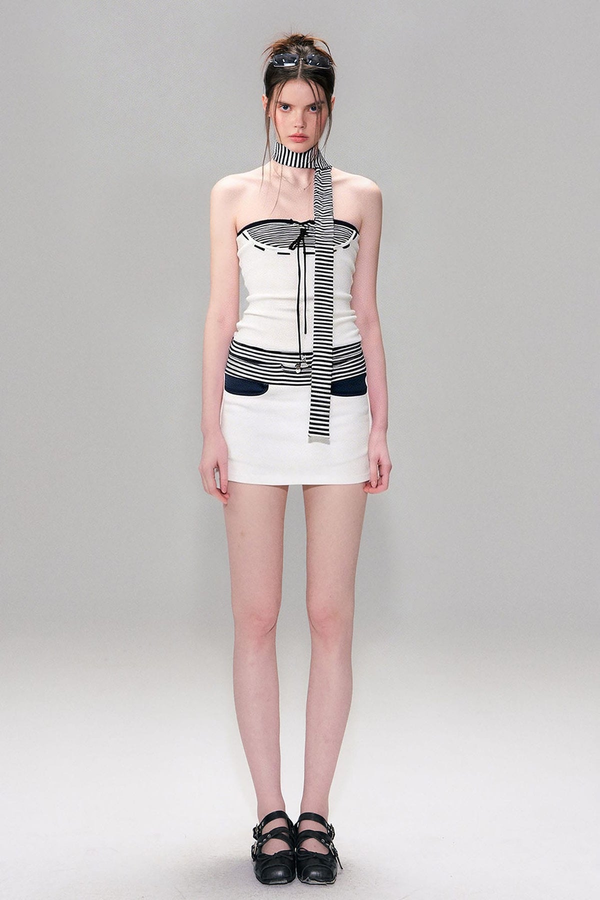THE NEVERMORE Lace-Up Striped Corset Tube Top