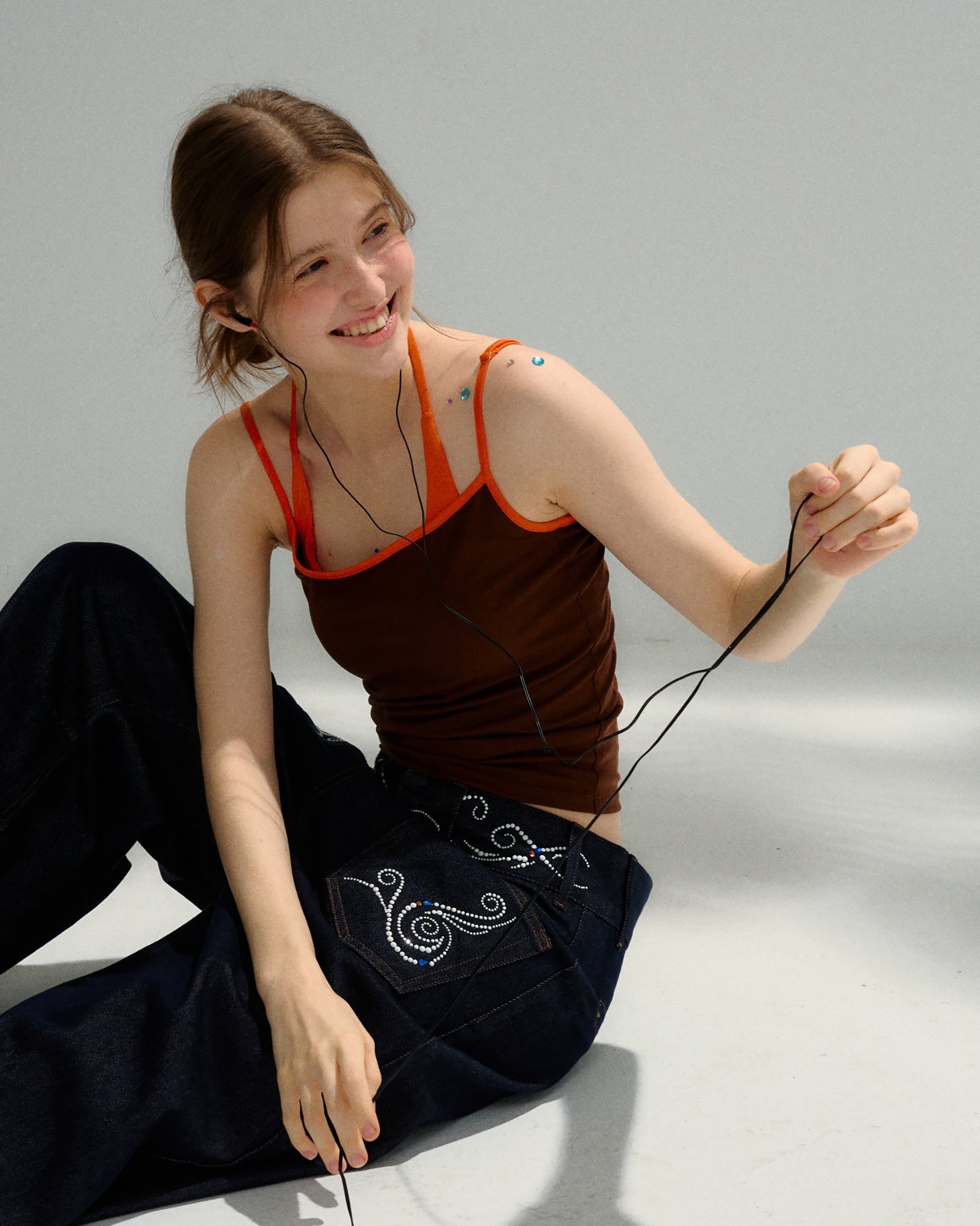 10AMSOTIIIIIIRED Wave Diamond Curved Wide-Leg Jeans